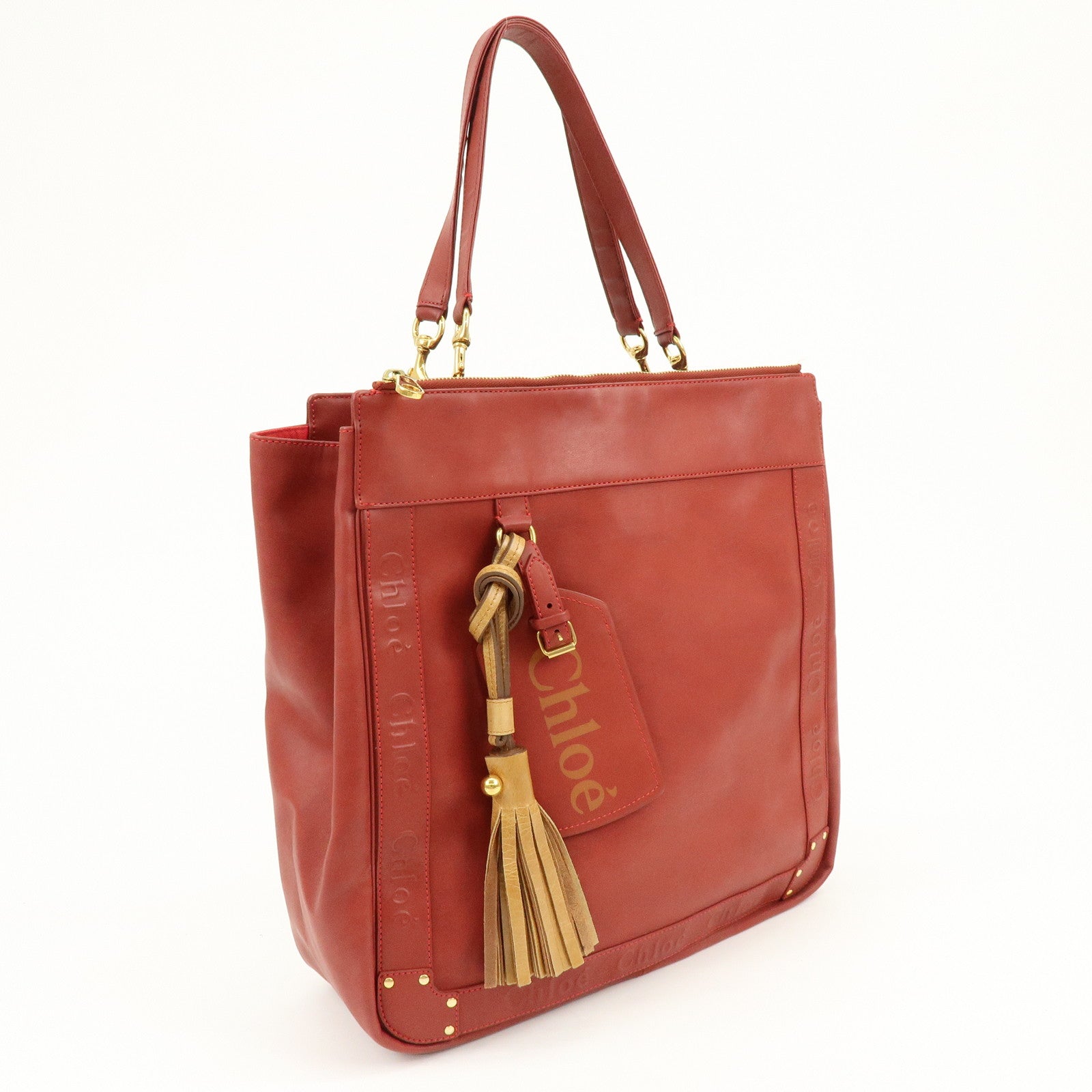 Chloe Eden Leather Shoulder Bag Hand Bag Tote Bag Red