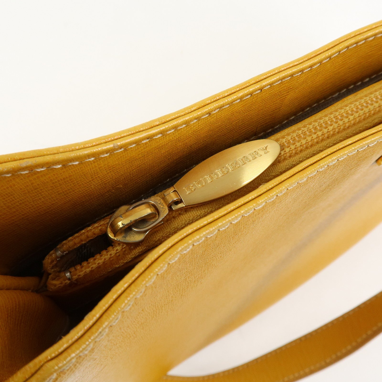 BURBERRY Logo Leather Shoulder Bag Hand Bag Yellow Beige