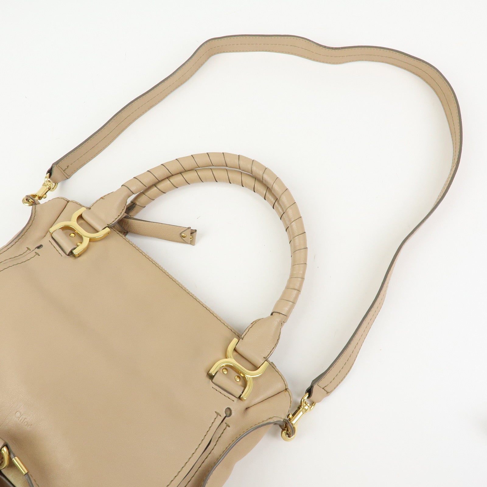 Chloe Marcie Leather 2Way Bag Shoulder Bag Hand Bag Beige