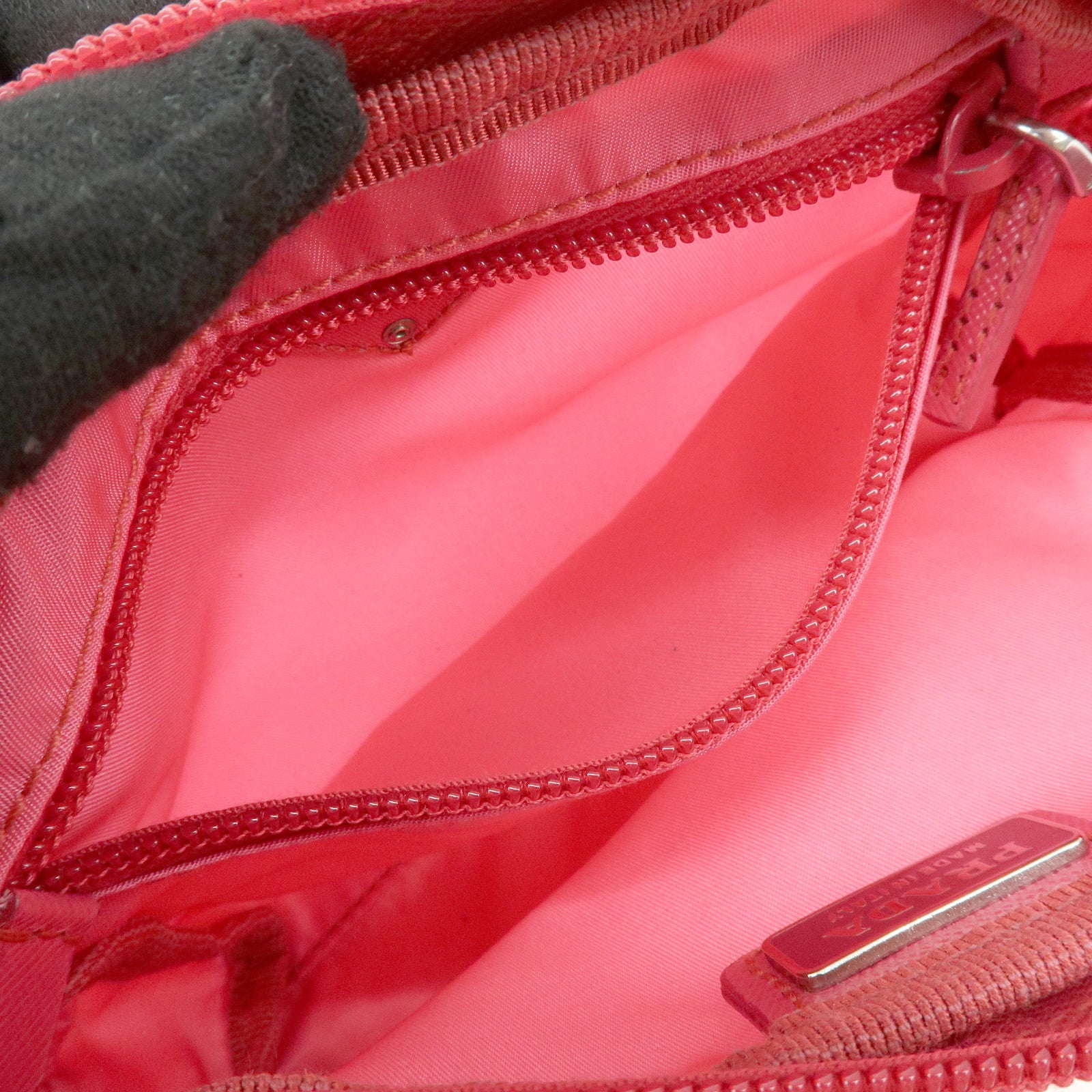 PRADA Triangle Logo Nylon Leather Cosmetic Pouch Pink 1NA021