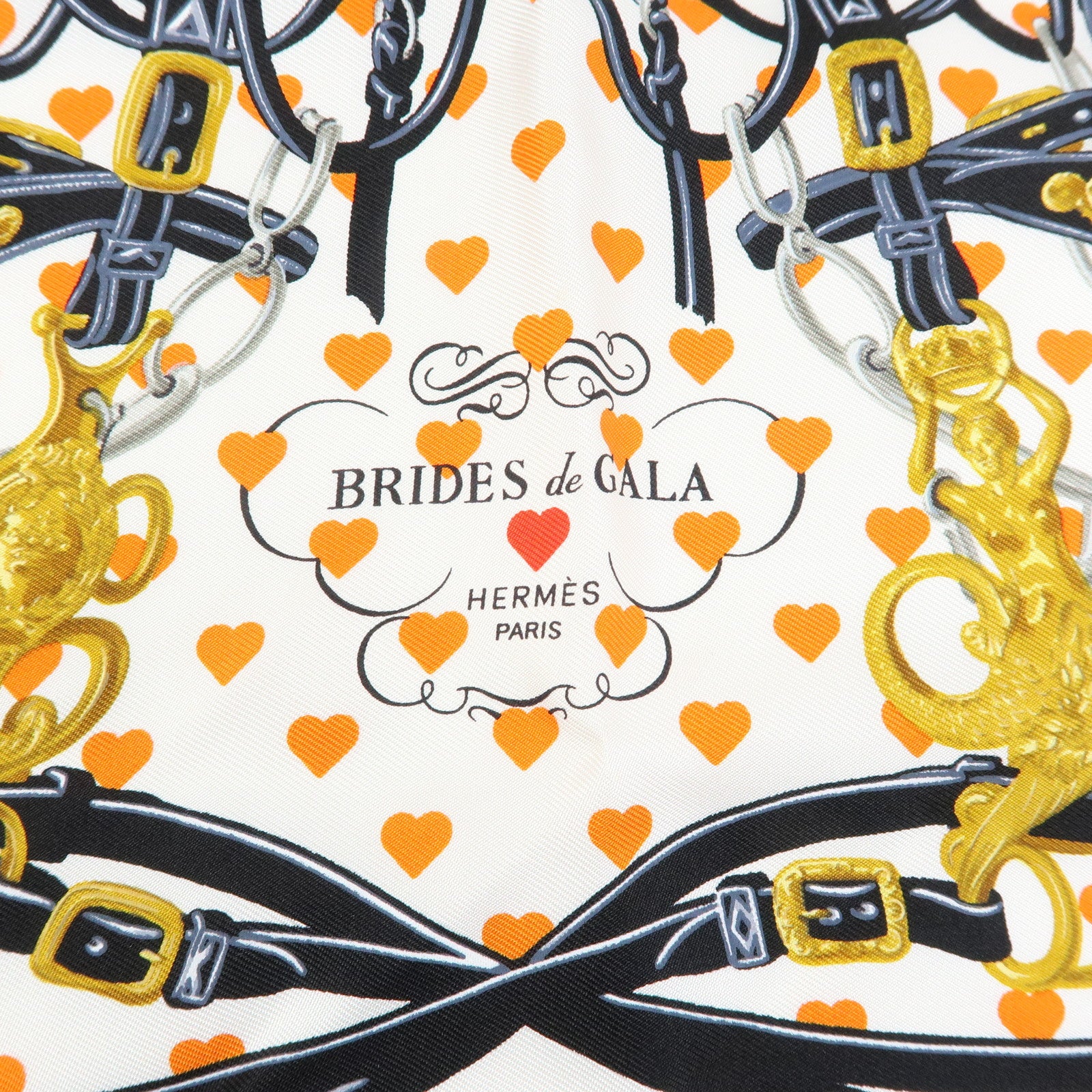 HERMES Carre 42 Silk 100% Scarf BRIDES DE GALA Black Orange