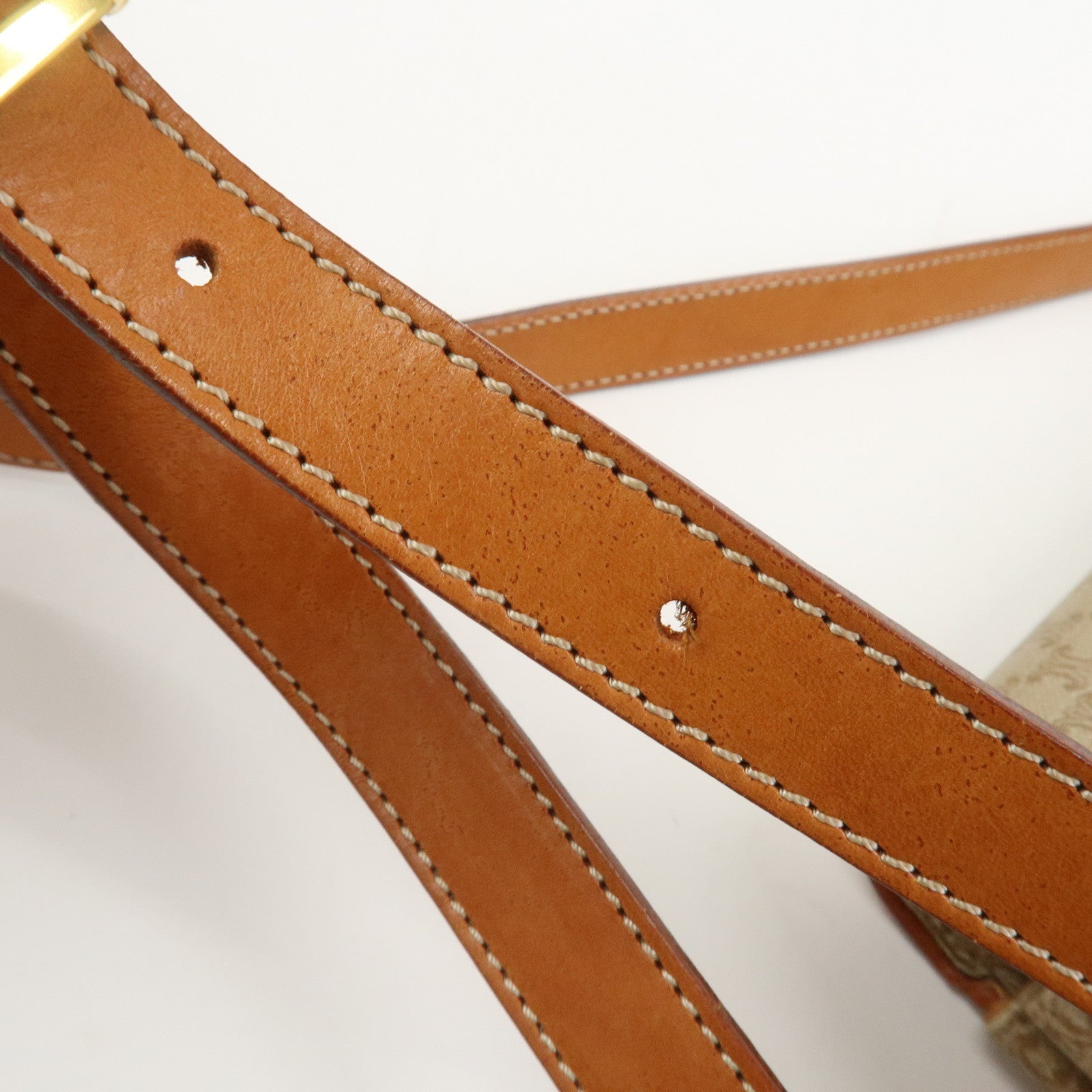 CELINE Macadam PVC Leather Shoulder Bag Crossbody Bag Beige Brown