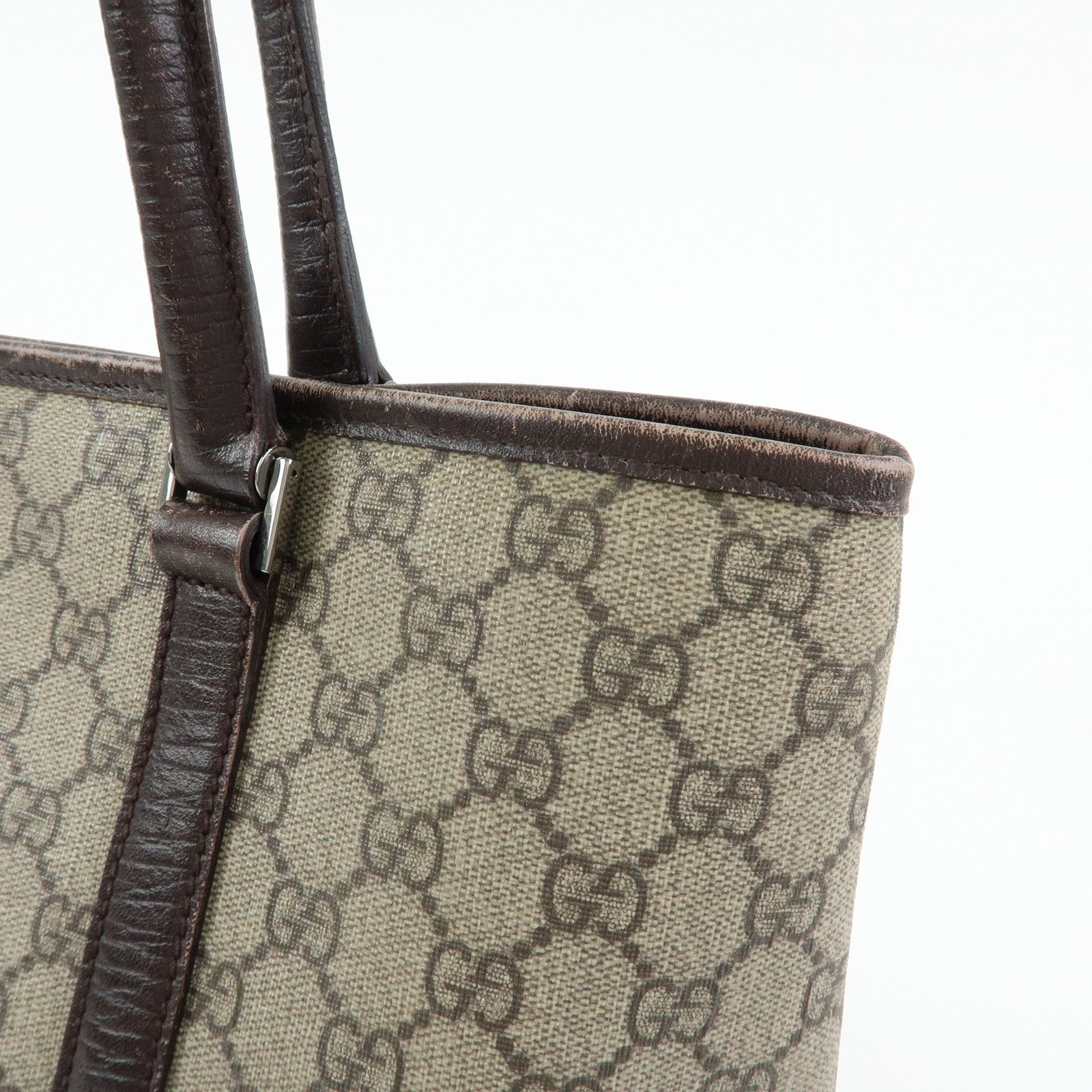 GUCCI GG Supreme Leather Tote Bag Shoulder Bag Beige Brown 114595