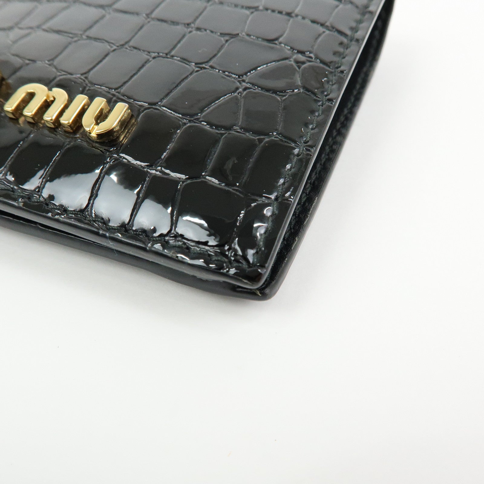 MIU MIU Embossed Patent Leather Bi-fold Compact Wallet Black 5MV204