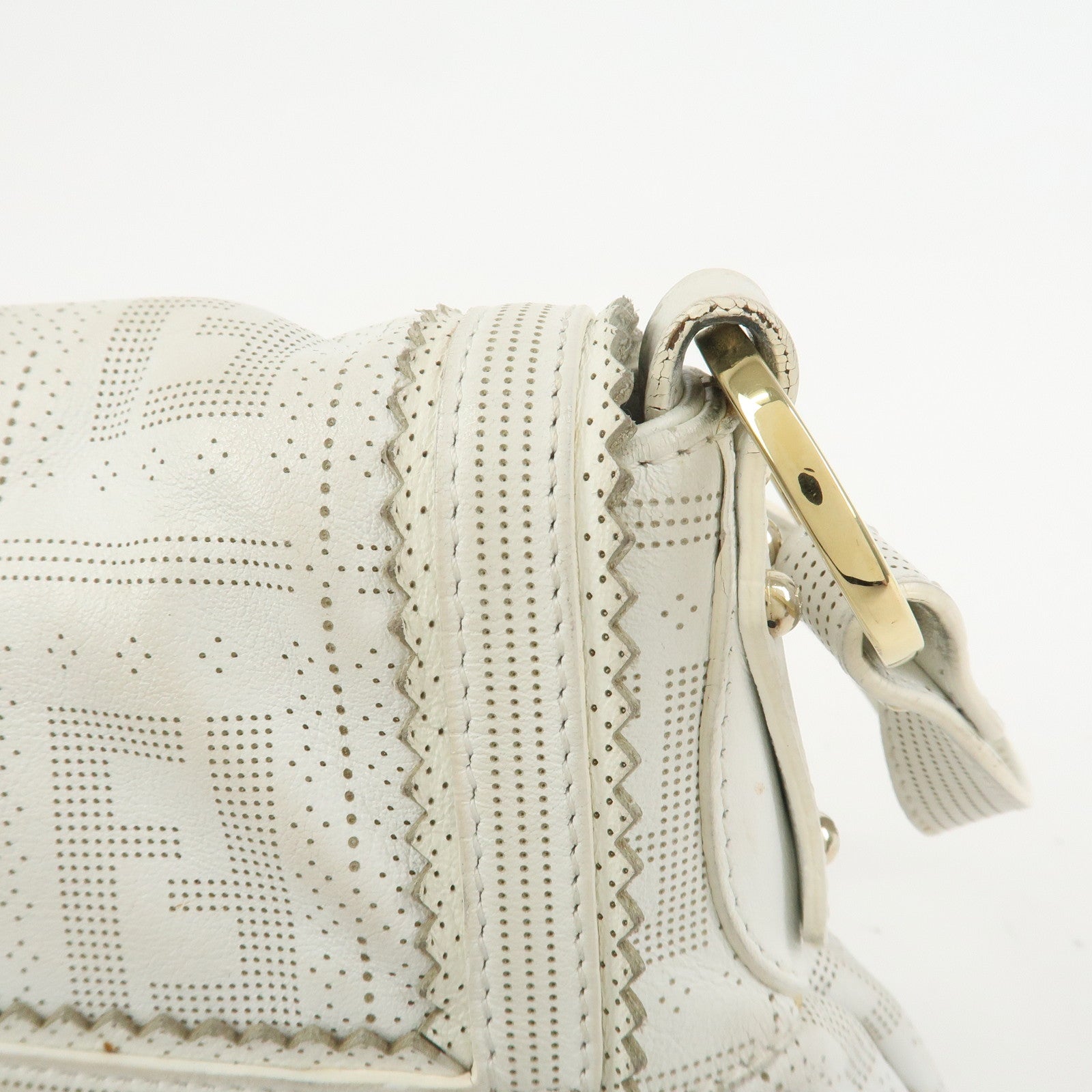 FENDI Zucca Logo Leather Shoulder Bag Hand Bag White 8BR445