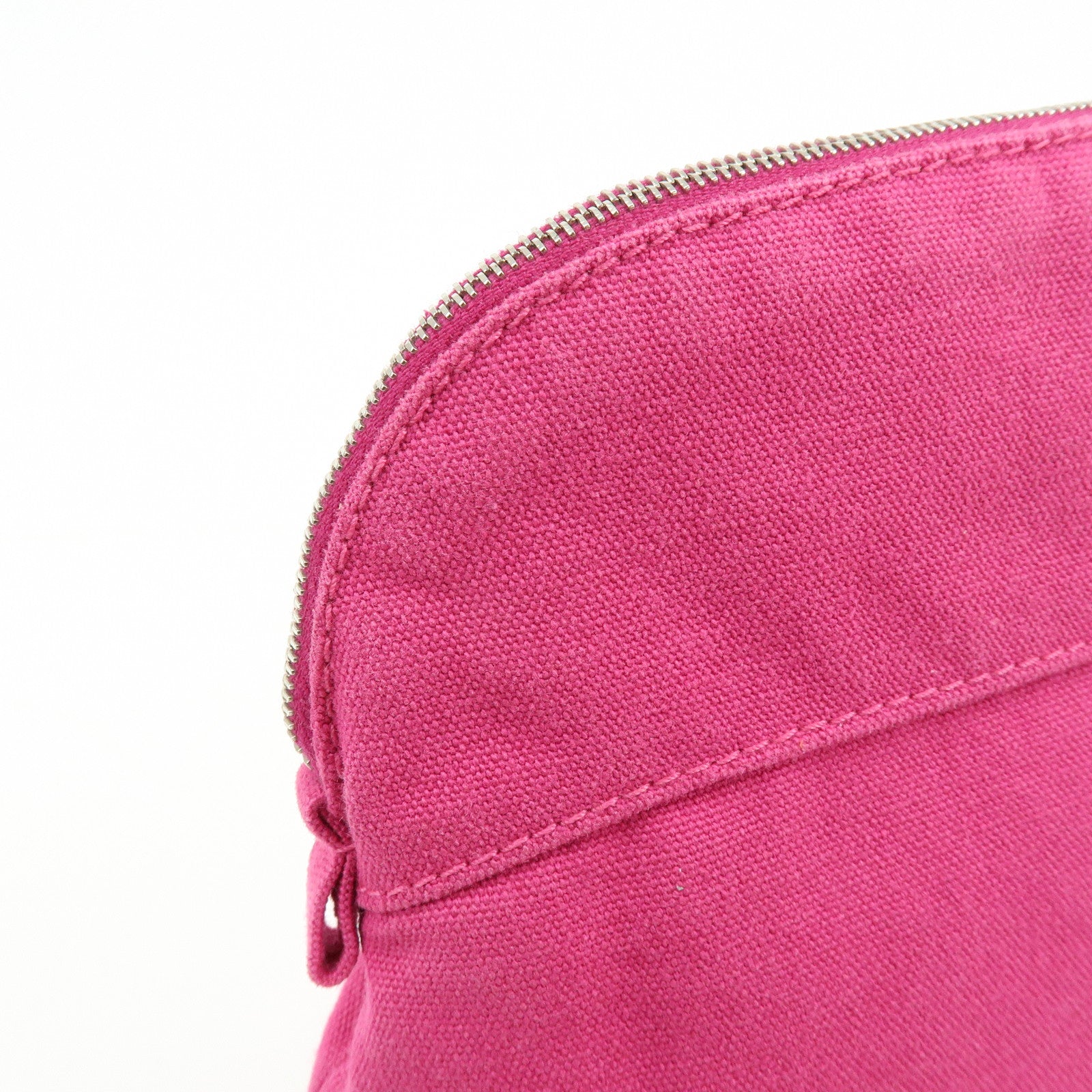 HERMES Bolide Pouch MM Cotton Leather Cosmetic Makeup Pouch Pink