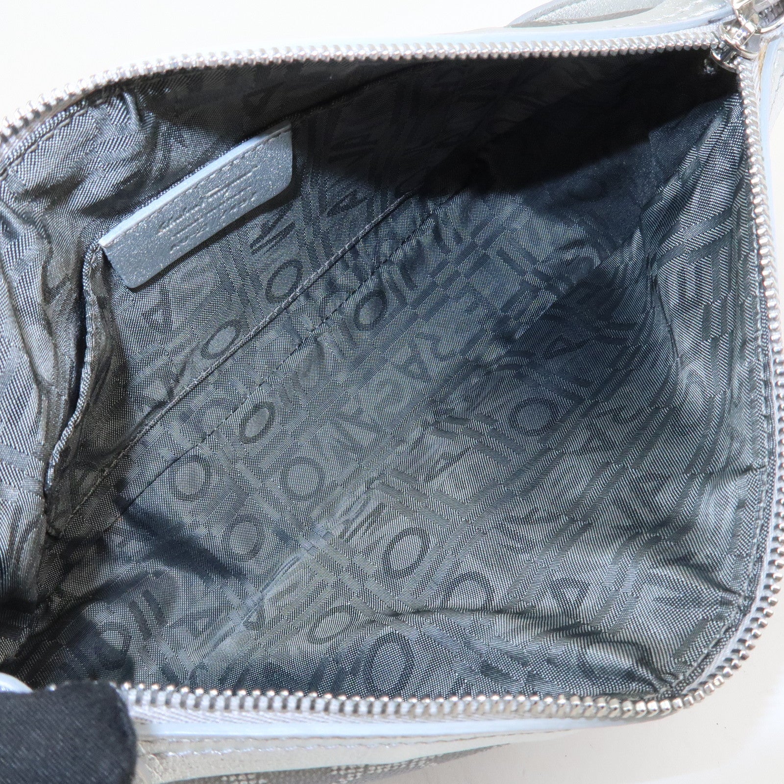 Ferragamo Gancini Logo Leather Shoulder Bag Hand Bag Silver