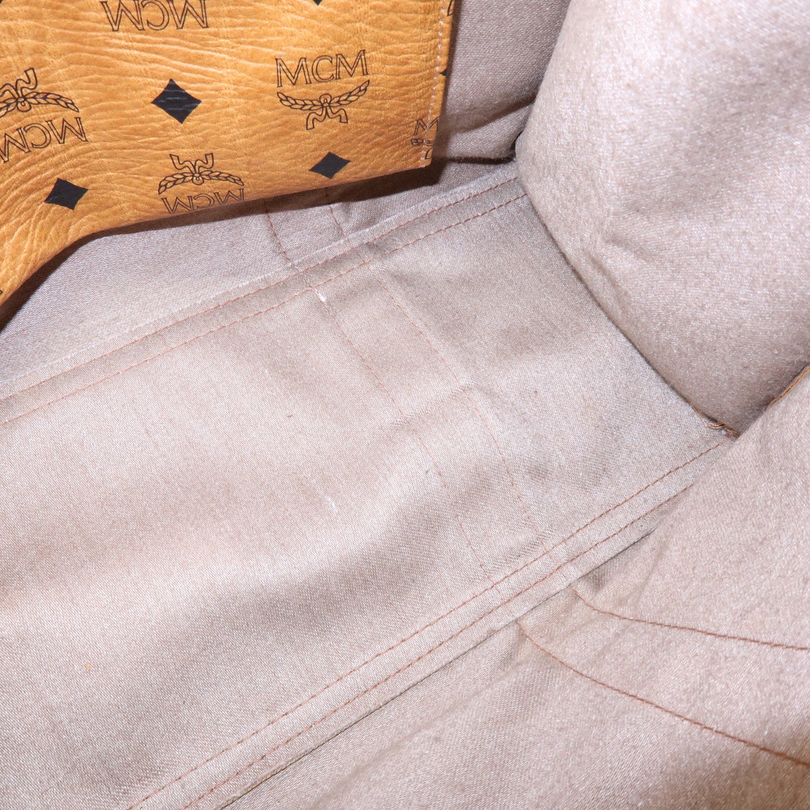 MCM Visetos PVC Tote Bag Shoulder Bag Hand Bag Cognac Brown