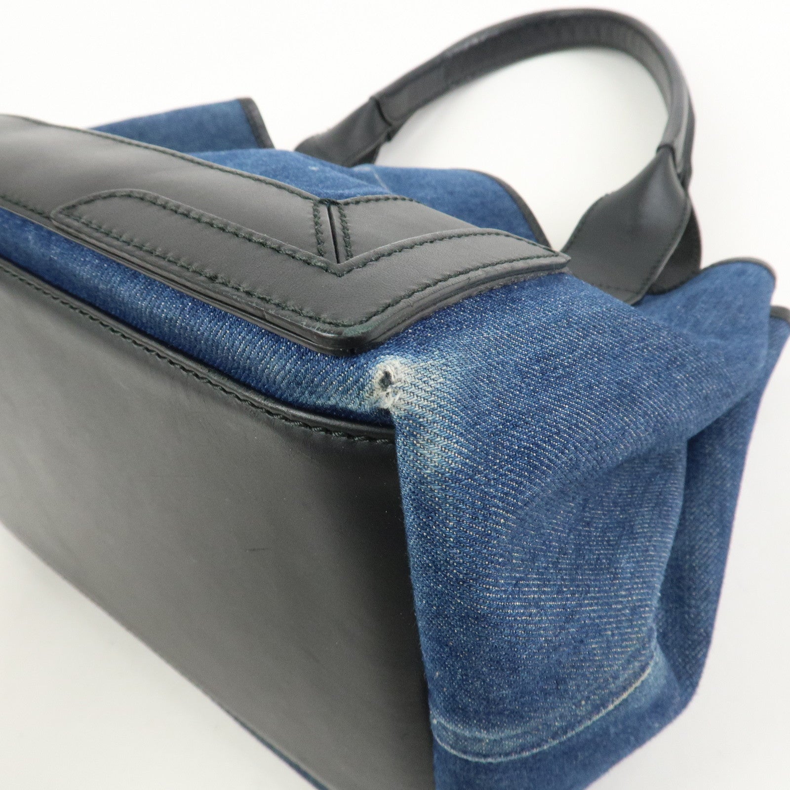 BALENCIAGA Navy Cabas Small Tote Bag Hand Bag Denim Black 339933