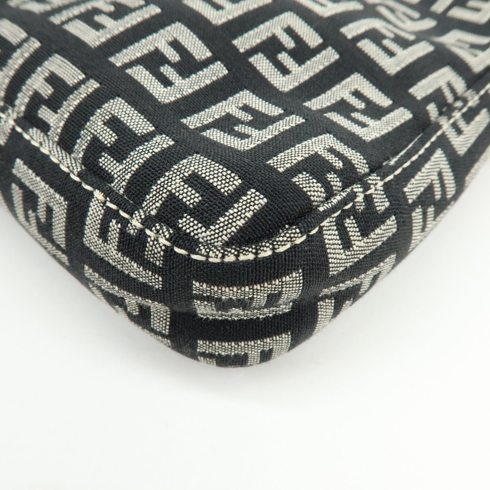 FENDI Zucchino Canvas Leather Shoulder Bag Black Orange 8BR042