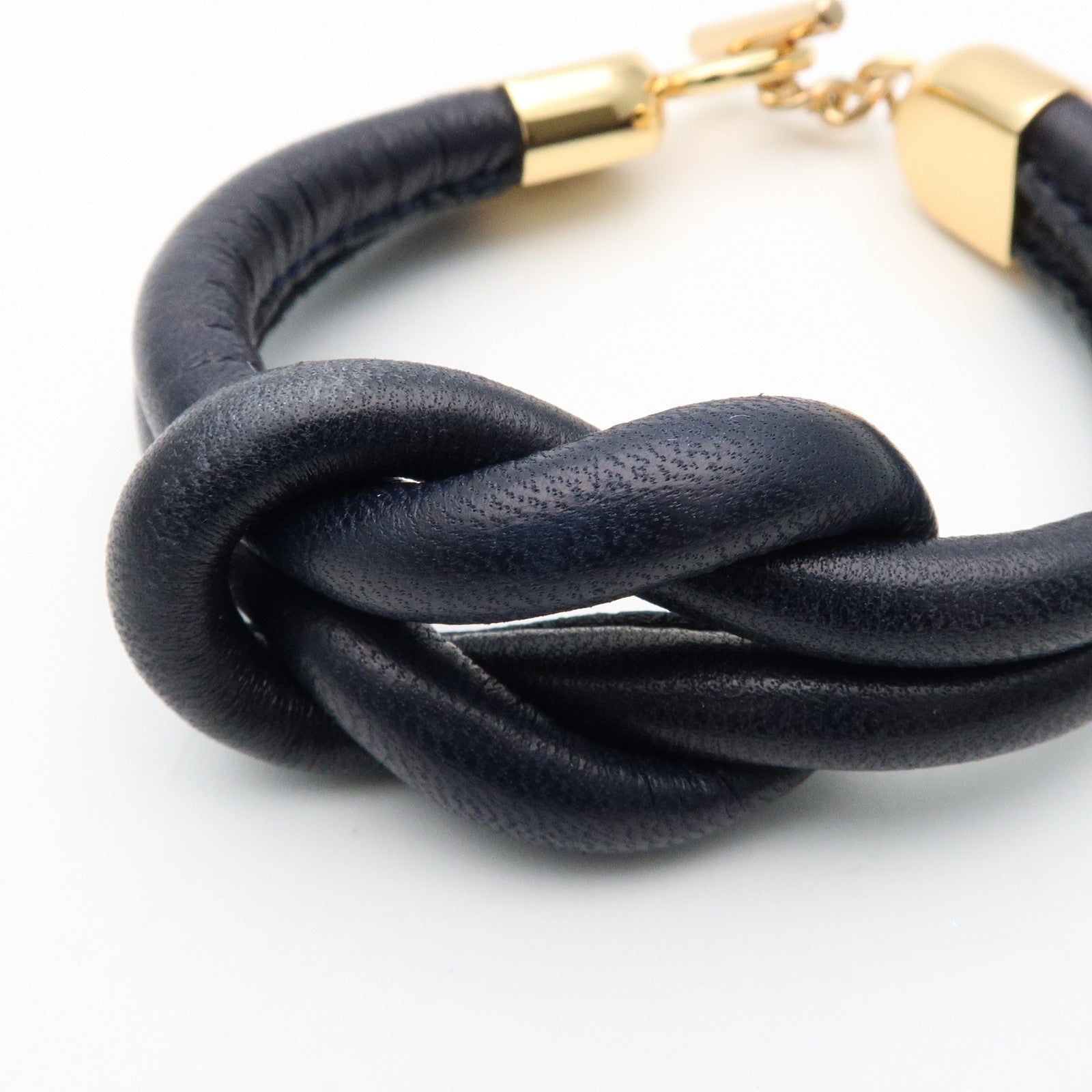 LOEWE Anagram Leather Metal Bracelet Navy Gold