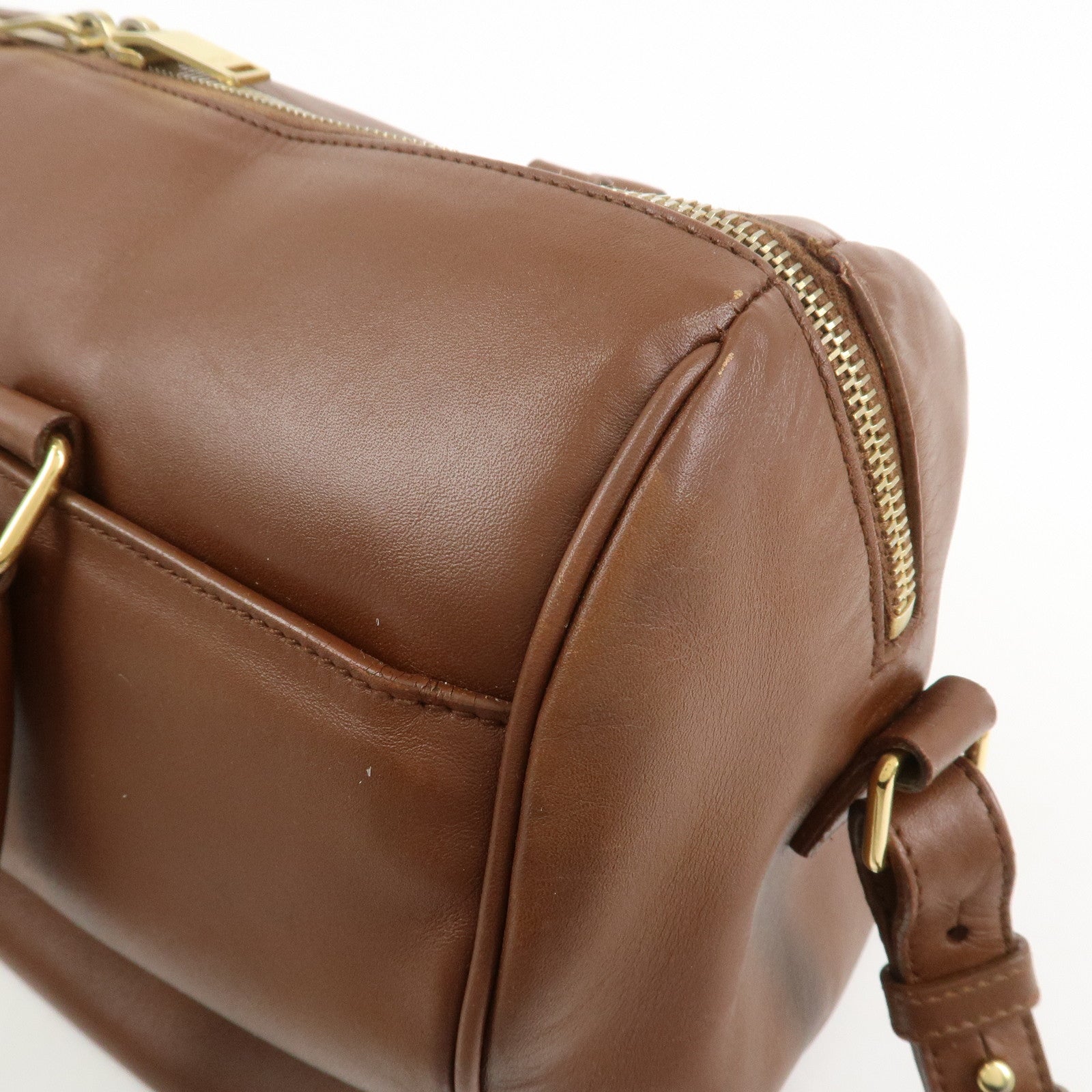 SAINT LAURENT PARIS Leather Duffle 6 2Way Bag Hand Bag Brown 322049