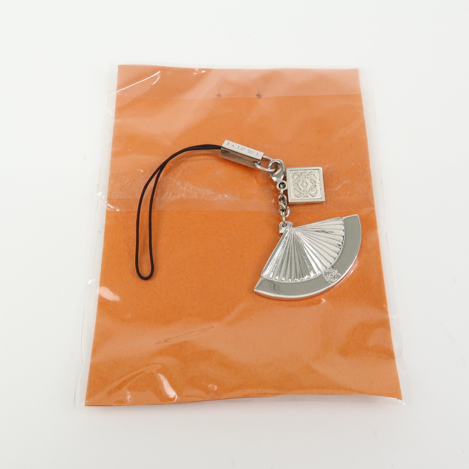 LOEWE Anagram Hand Fan Motif Metal Bag Charm Key Chain Silver