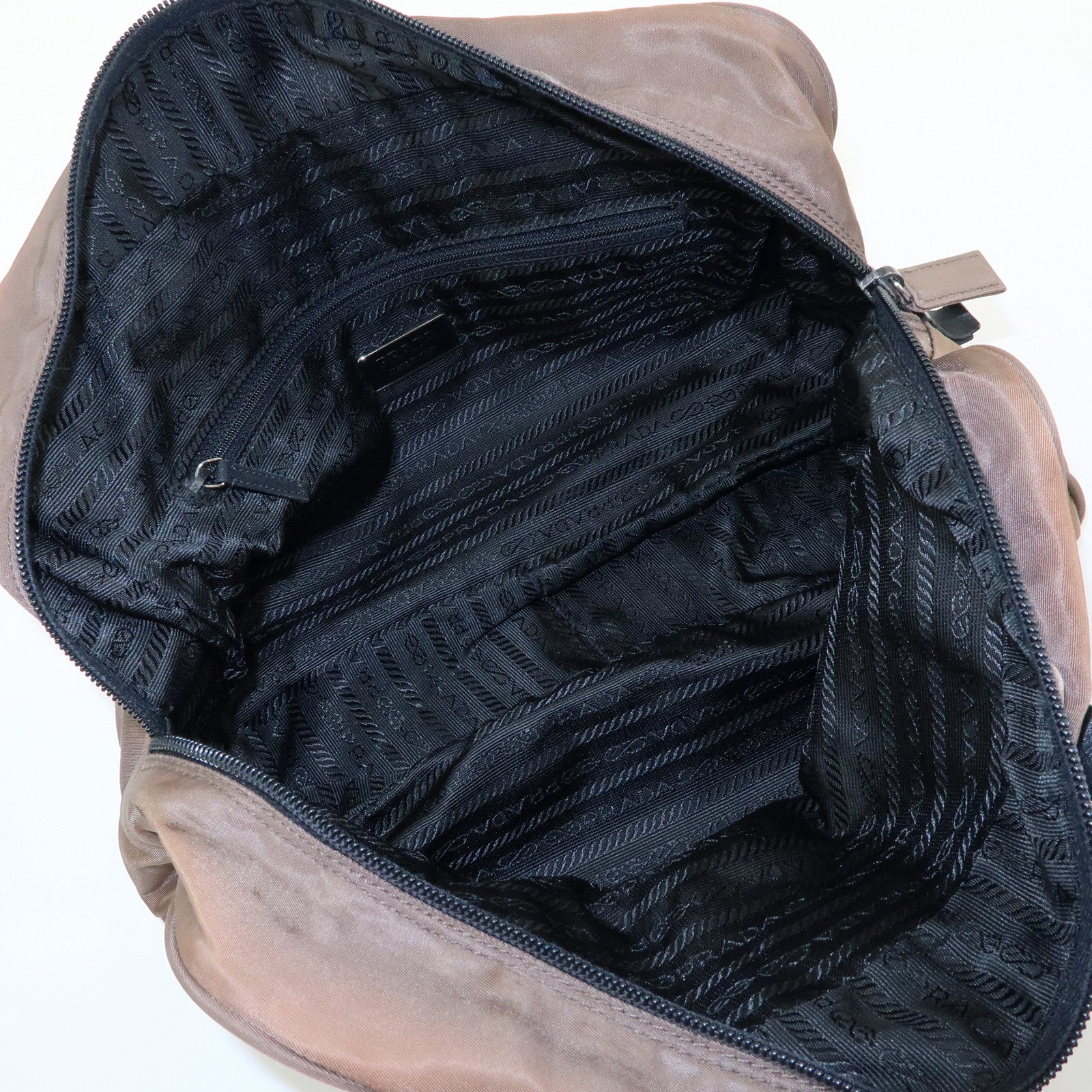 PRADA Triangle Logo Nylon Leather Hand Bag Brown Black