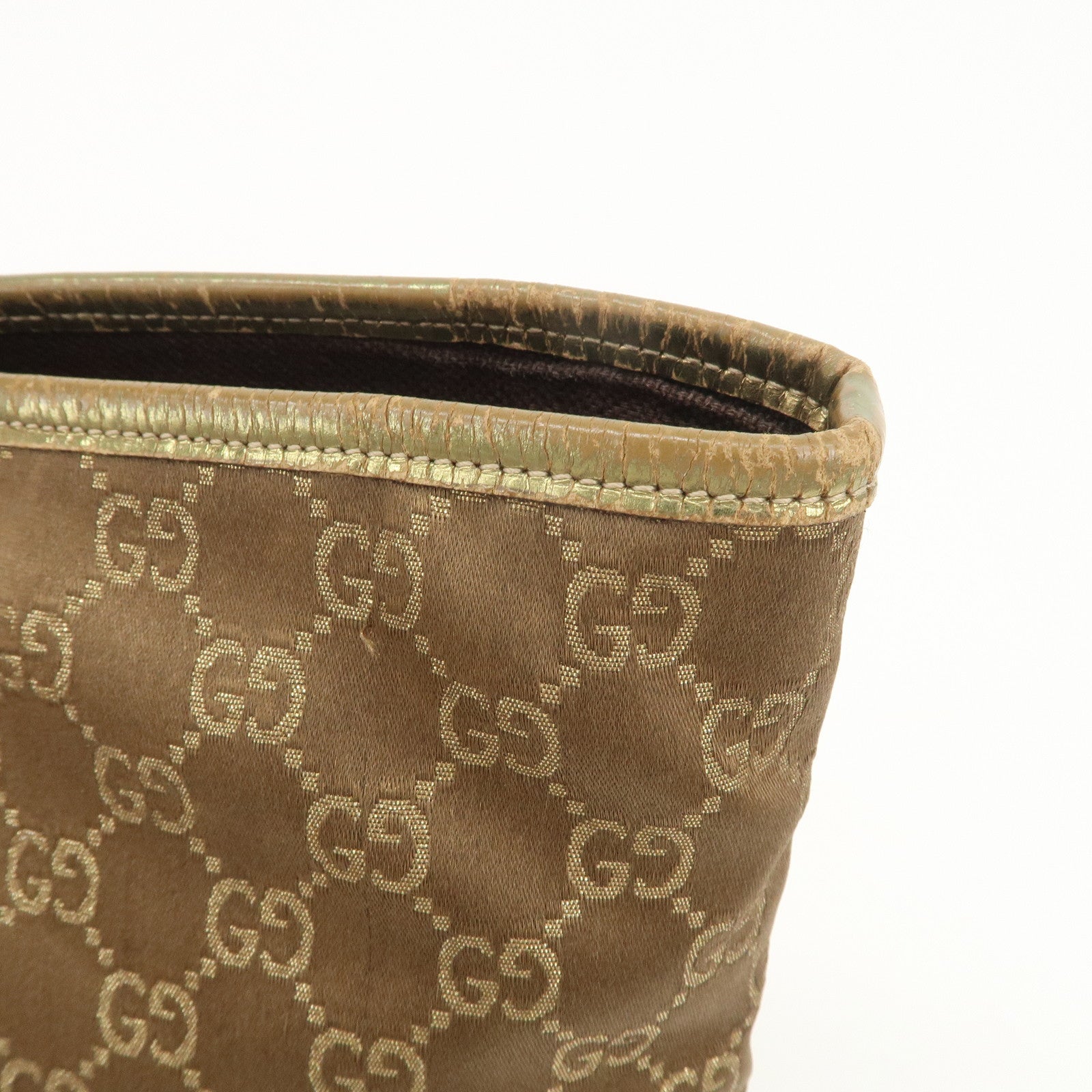 GUCCI Logo GG Canvas Leather Tote Bag Hand Bag Brown Gold 267474