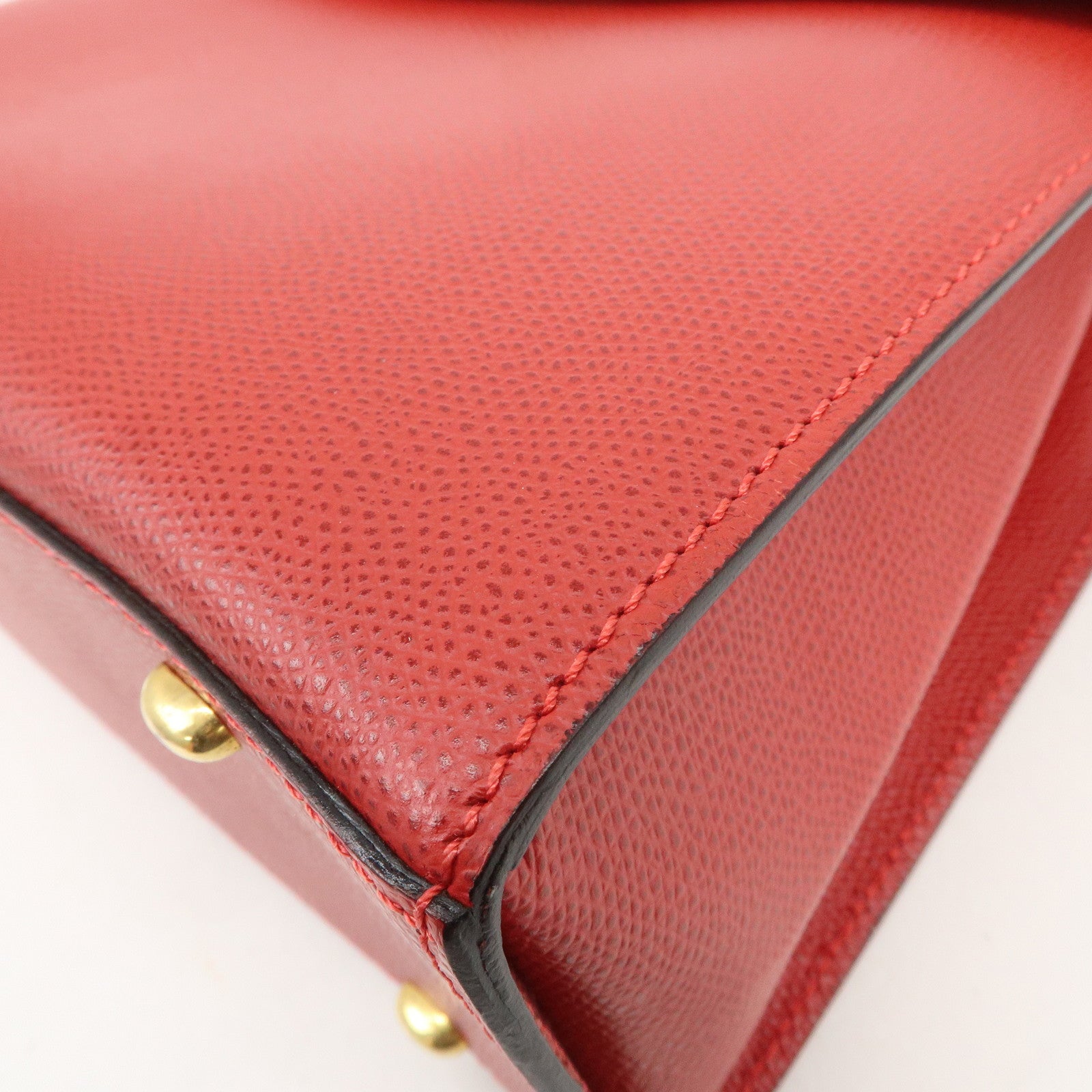 CELINE Leather Top Handle Turn Lock 2Way Hand Bag Shoulder Bag Red