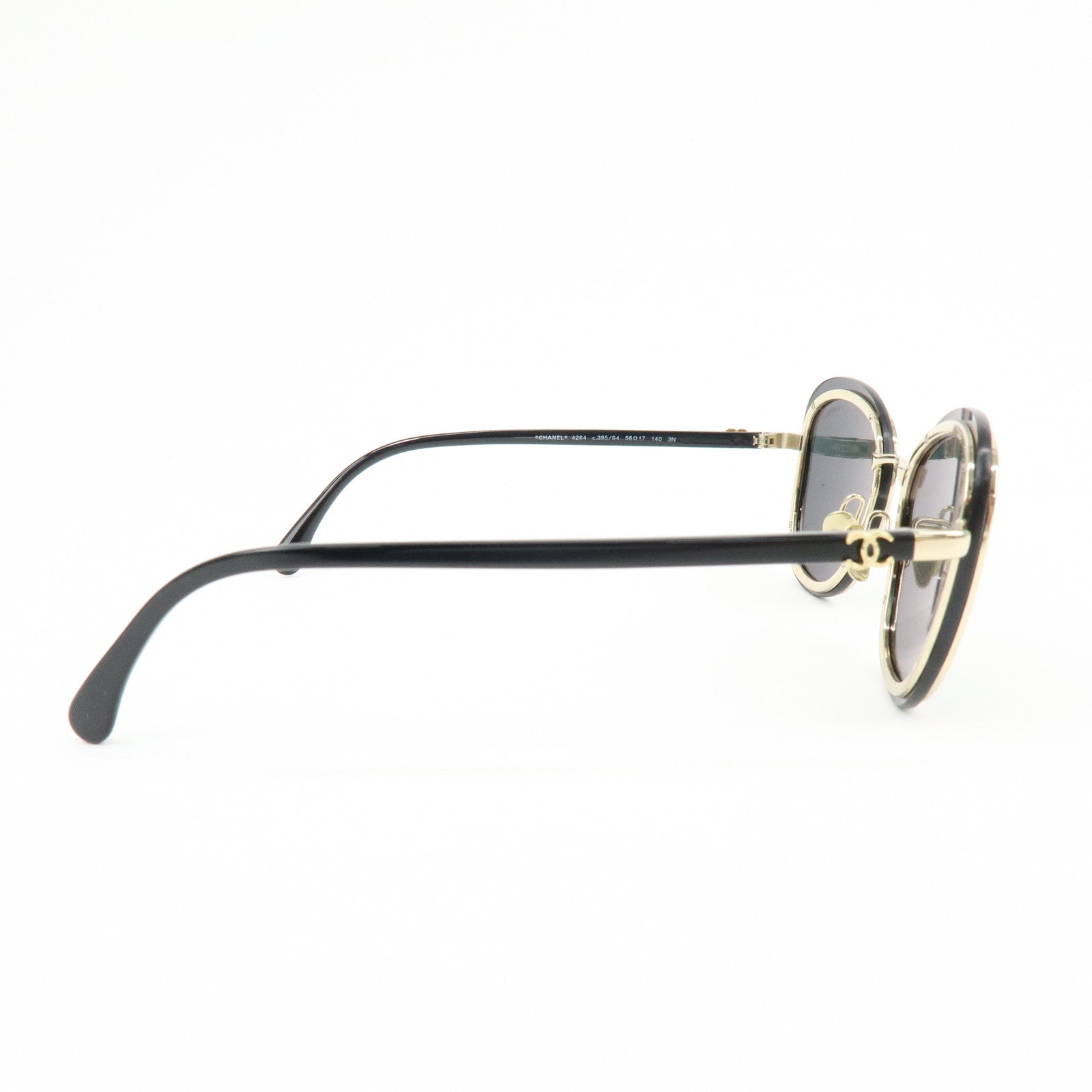 CHANEL Plastic Sunglasses Black Gold 56□17 140 3N 4264