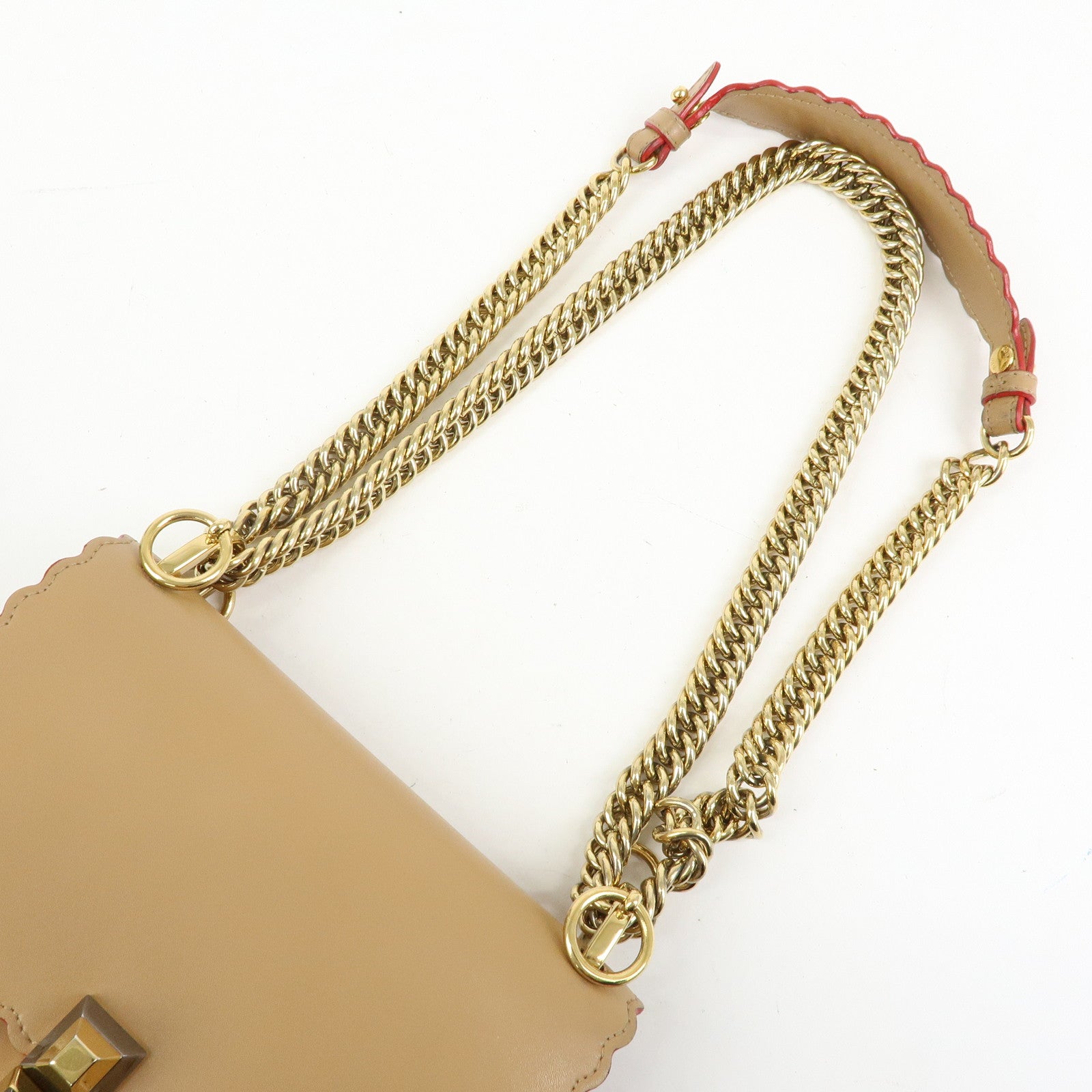 FENDI Mini Kan I Leather Chain Shoulder Crossbody Bag Beige 8M0381