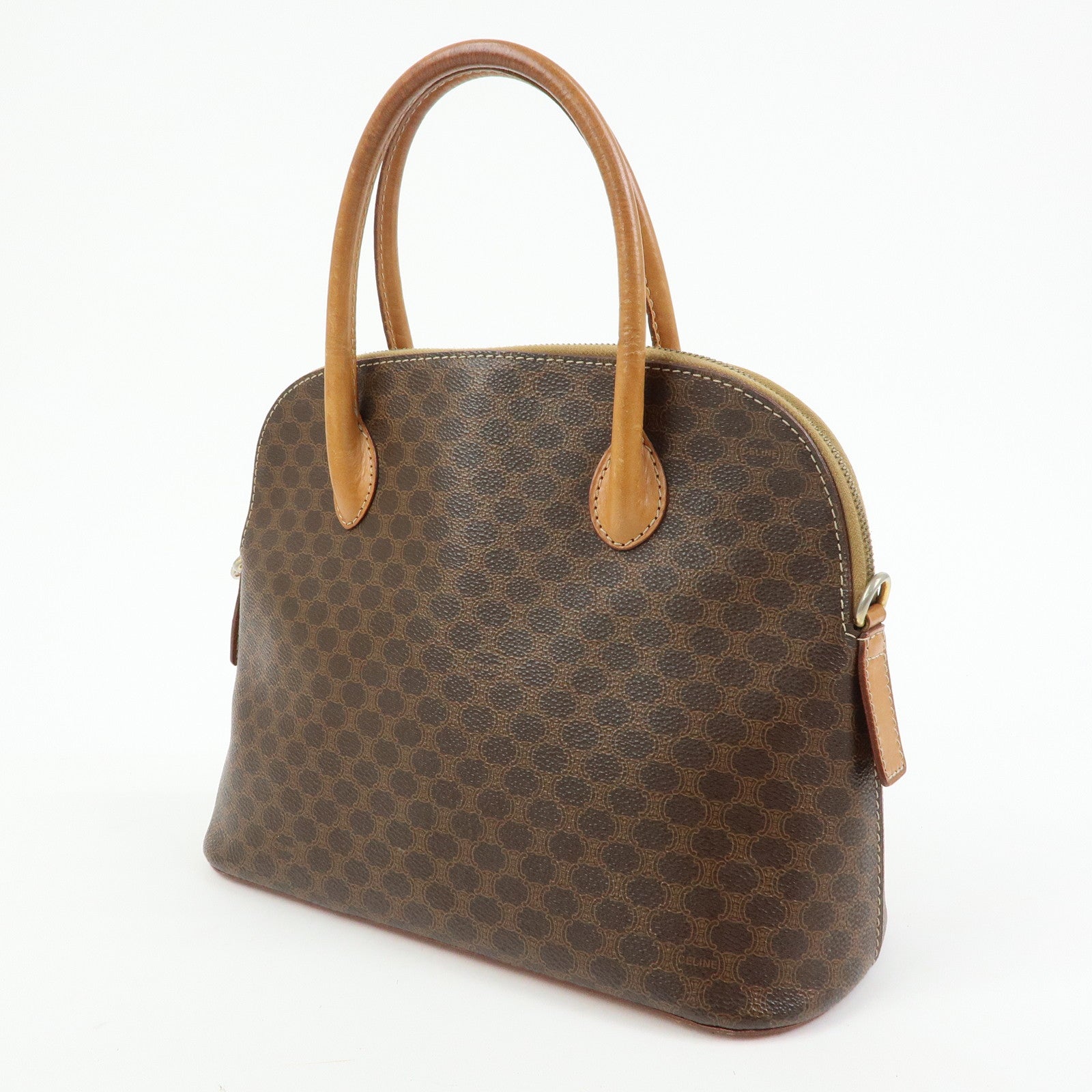 CELINE Macadam PVC Leather 2Way Bag Hand Bag Dome Bag Brown