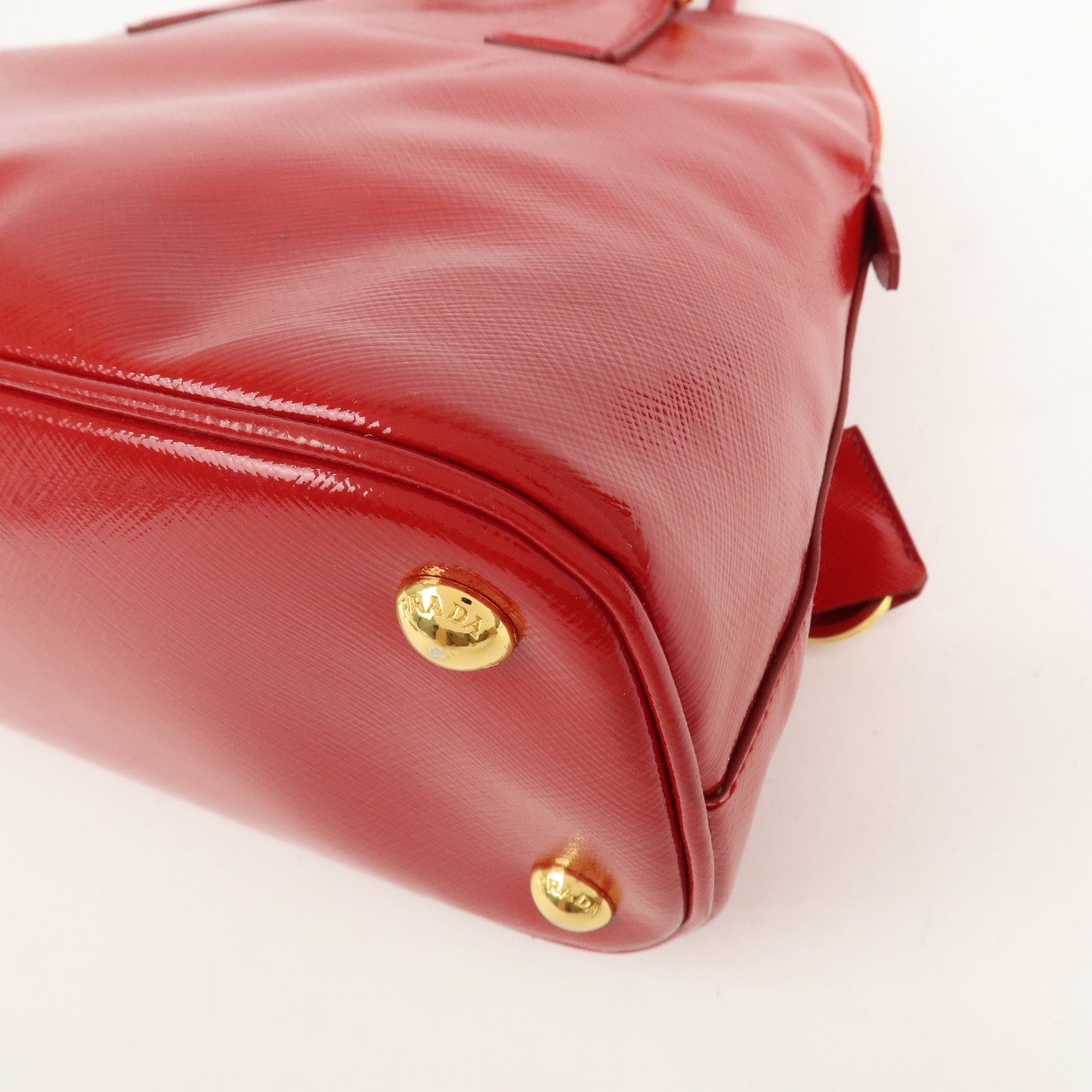 PRADA Logo Patent Leather 2Way Bag Shoulder Bag Hand Bag Red BL0909