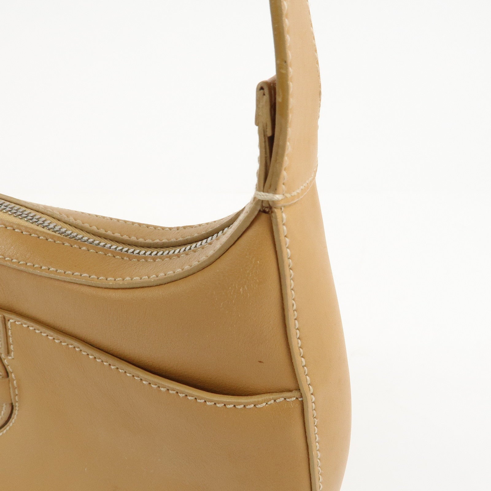 Ferragamo Gancini Leather Shoulder Bag Hand Bag Light Brown