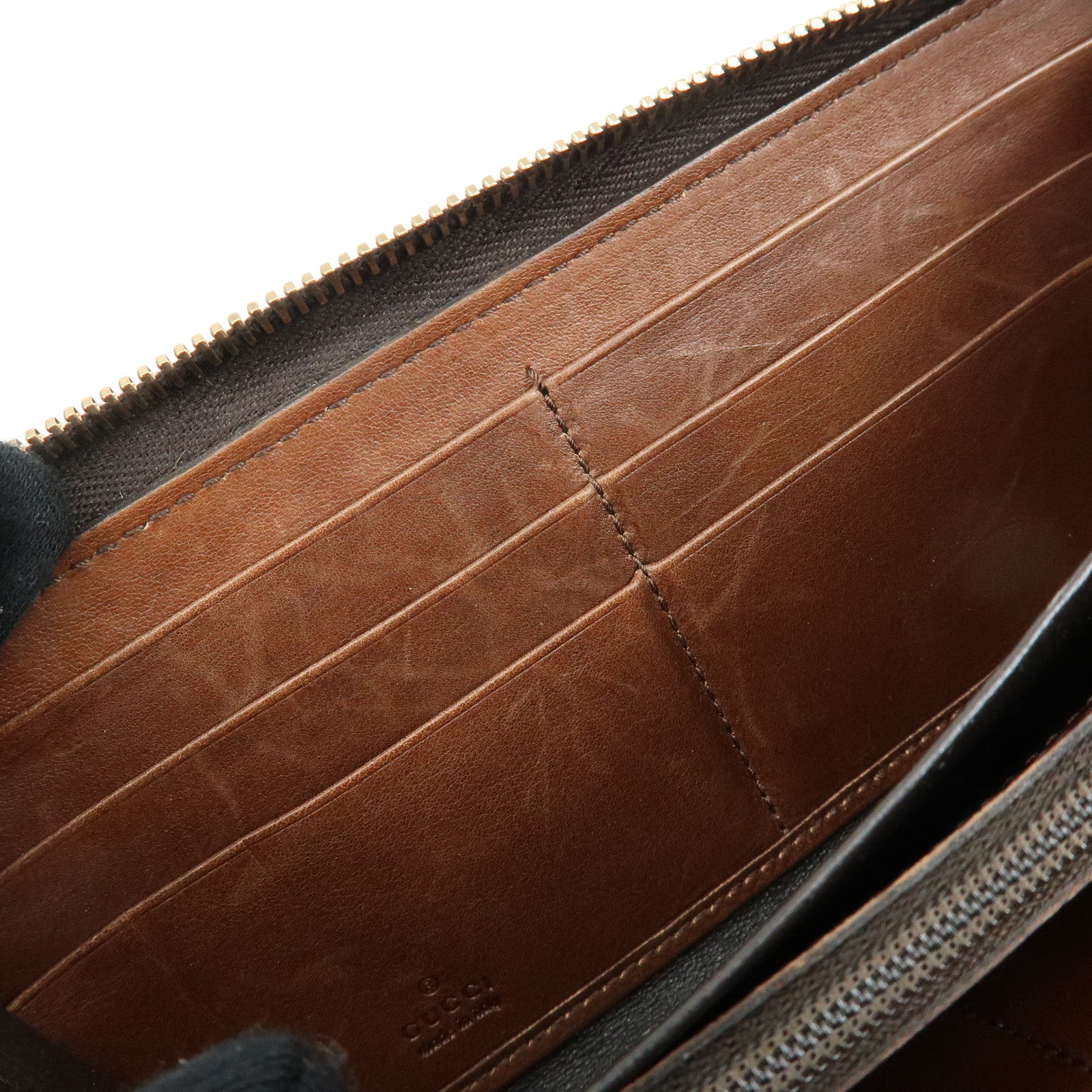 GUCCI Leather Round Zippy Long Wallet Studs Brown Gold 264733