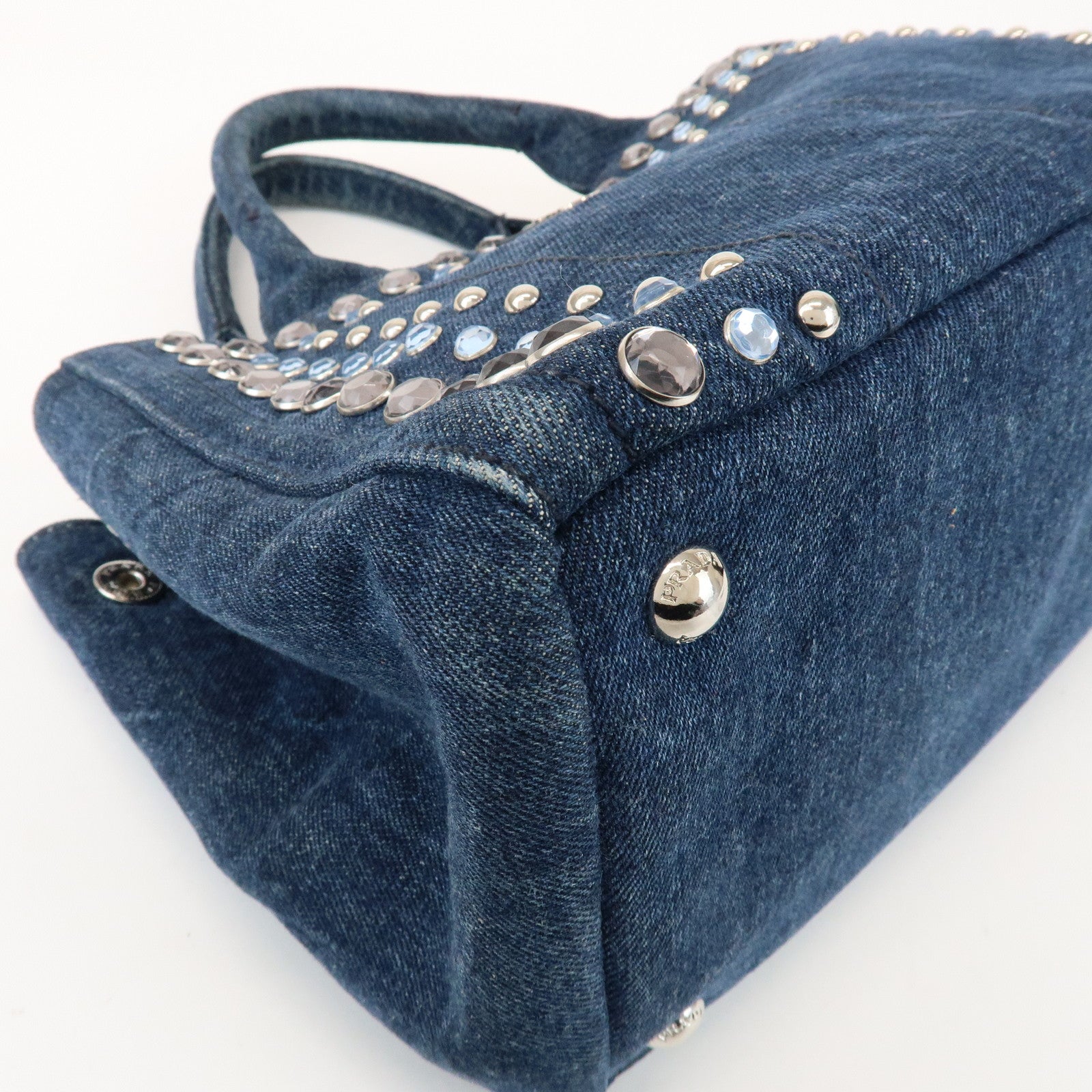 PRADA Canapa Mini 2Way Bag Hand Shoulder Bag Denim Blue B2439G