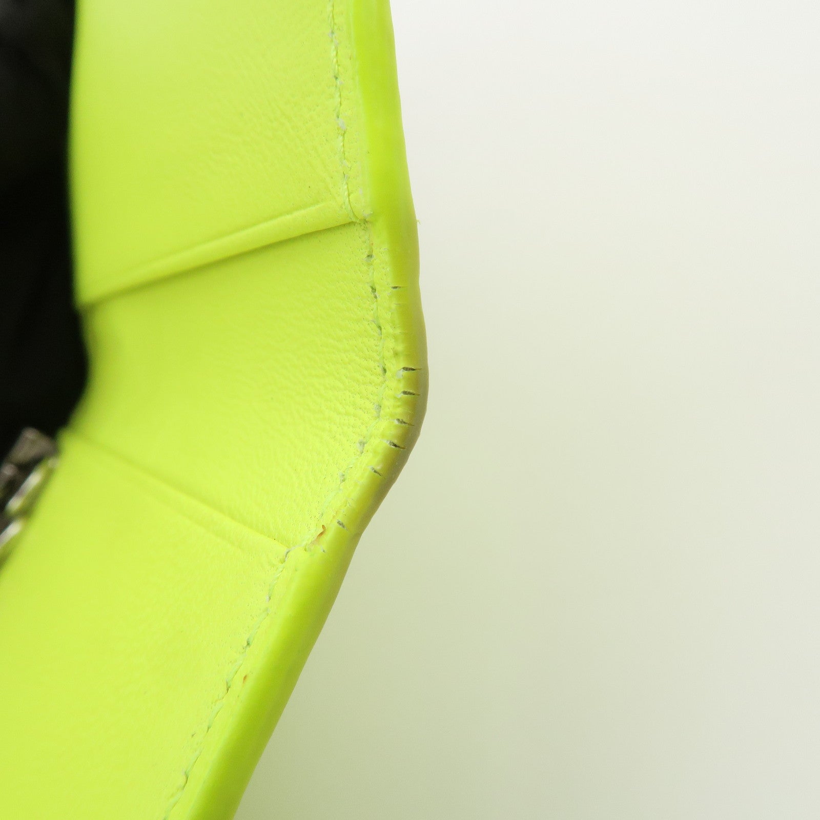 BALENCIAGA Logo Leather Key Case Key Holder Neon Yellow