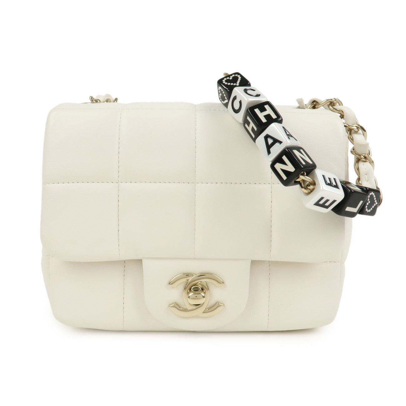 CHANEL Chocolate Bar Lamb skin White   Gold -