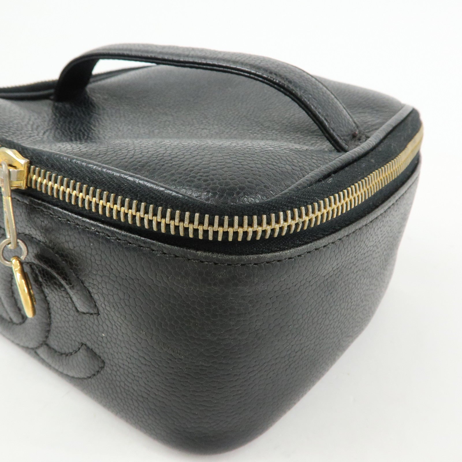 CHANEL COCO Mark Caviarskin Hand Bag Vanity Case Black A01997
