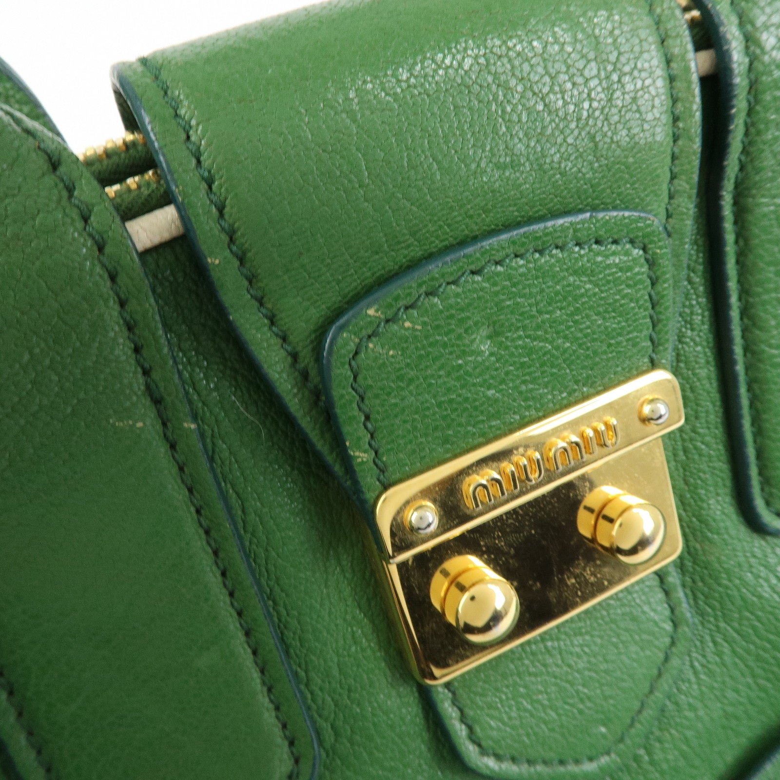 MIU MIU Madras Leather 2Way Bag Hand Bag Shoulder Bag Green