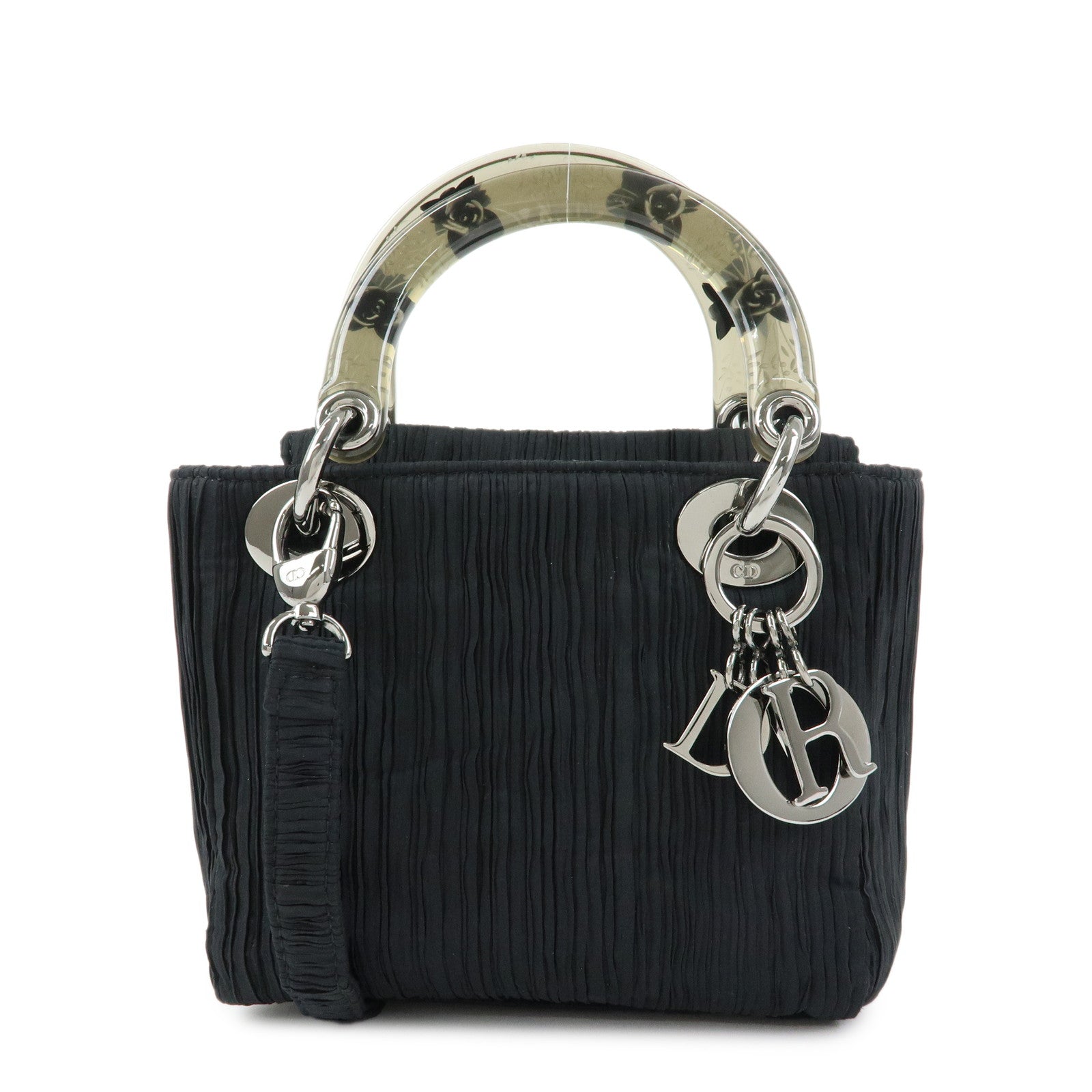 Christian Dior Lady Dior Rose Motif Satin 2Way Bag Hand Bag Black