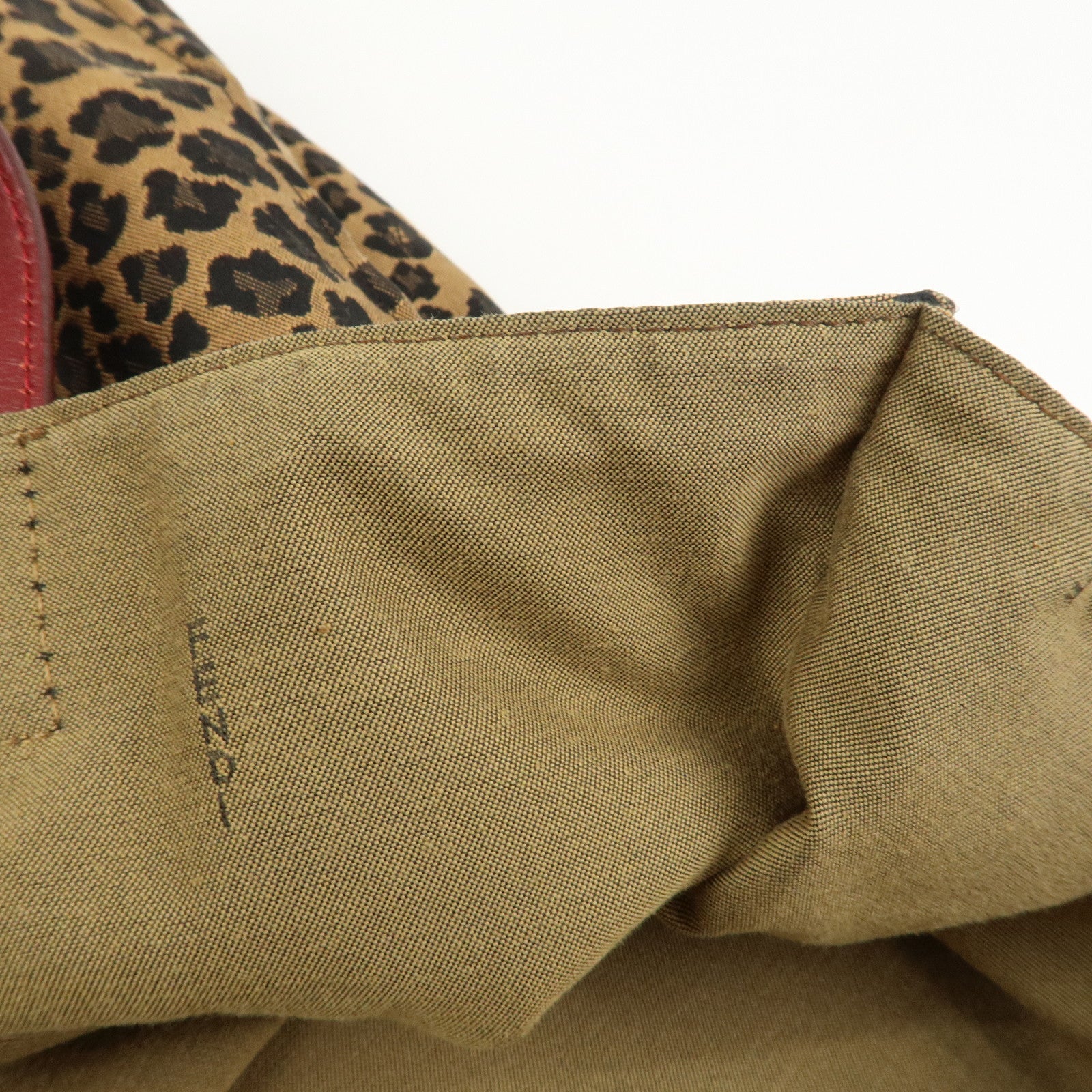 FENDI Canvas Leather Leopard Tote Bag Hand Bag Brown Red 8BH173