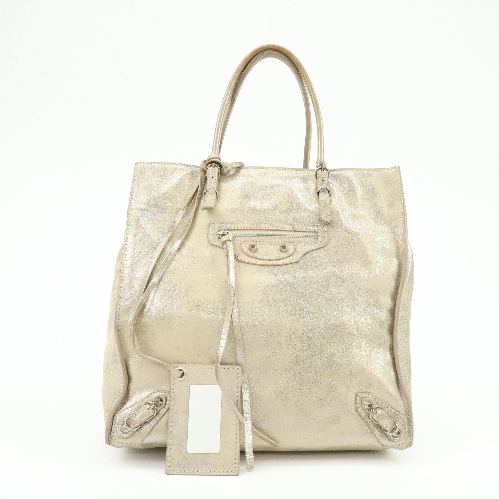 BALENCIAGA The Paper Leather Tote Bag Hand Bag Silver 255412