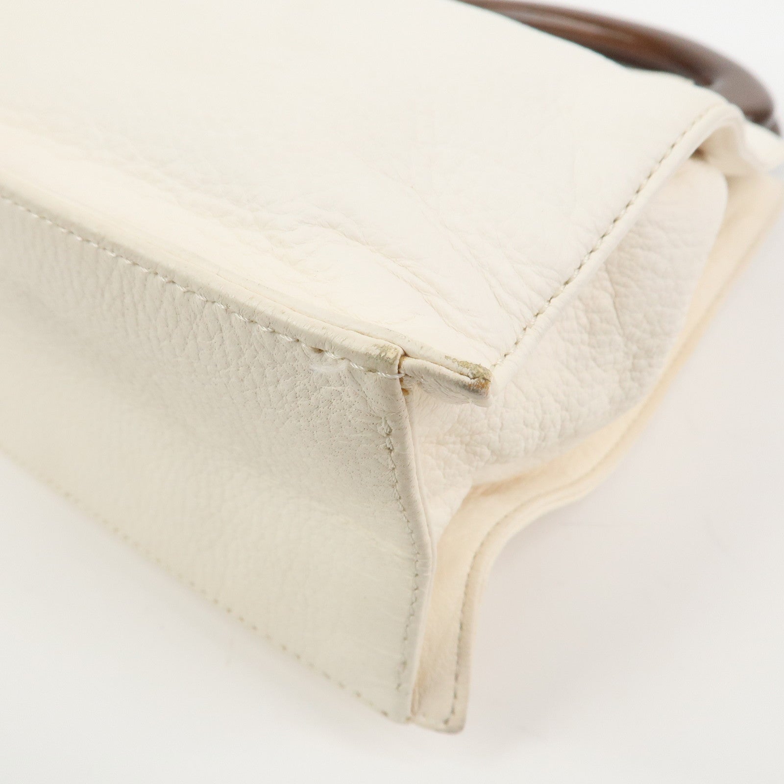 CHANEL COCO Mark Leather Wood Hand Bag Ivory