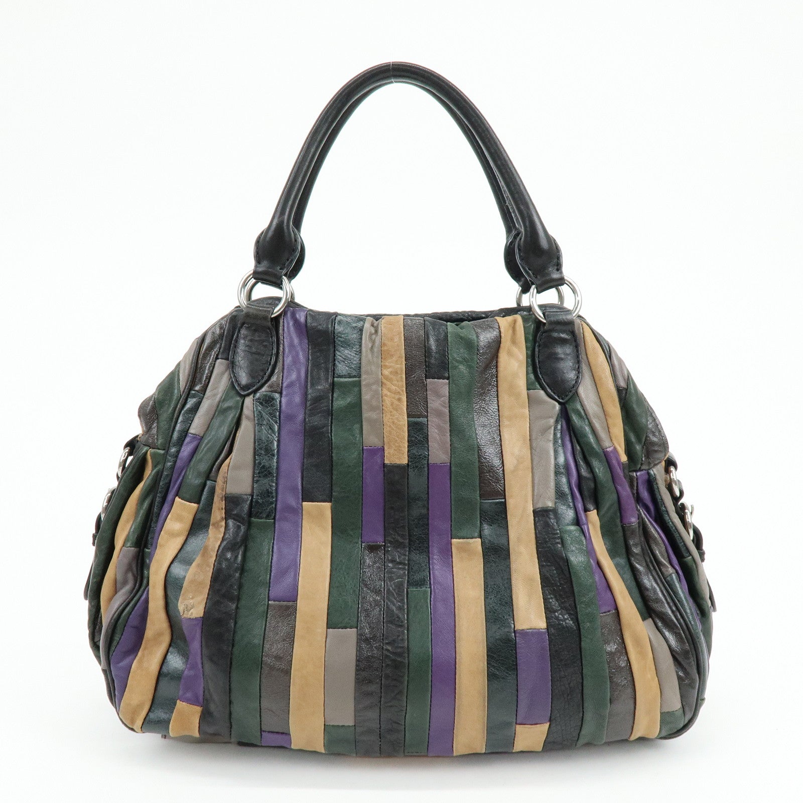 MIU MIU Logo Leather Hand Bag Shoulder Bag Black Purple Green