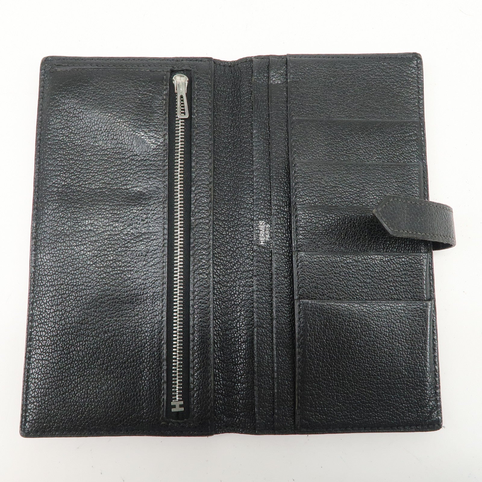 HERMES Bearn Veau Epsom Leather Bi-fold Long Wallet Black