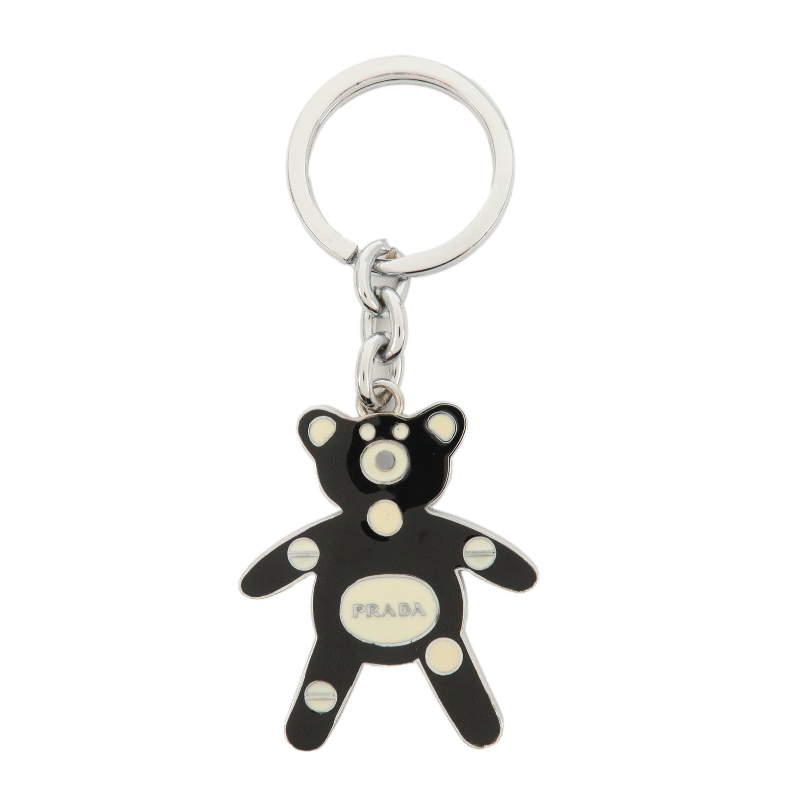 PRADA Metal Bear Bag Charm Key Chain Black Silver 1AJB11