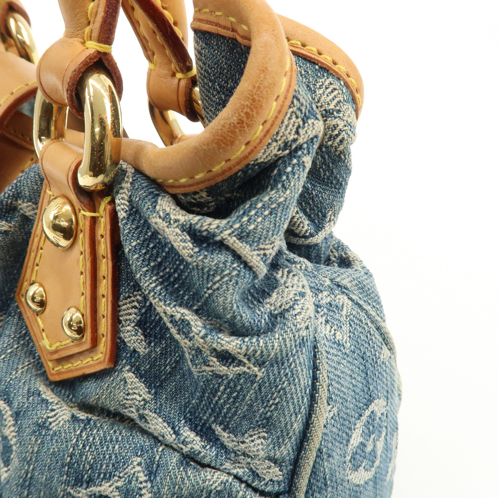 Louis Vuitton Monogram Denim Pleaty Hand Bag Blue M95020 Used