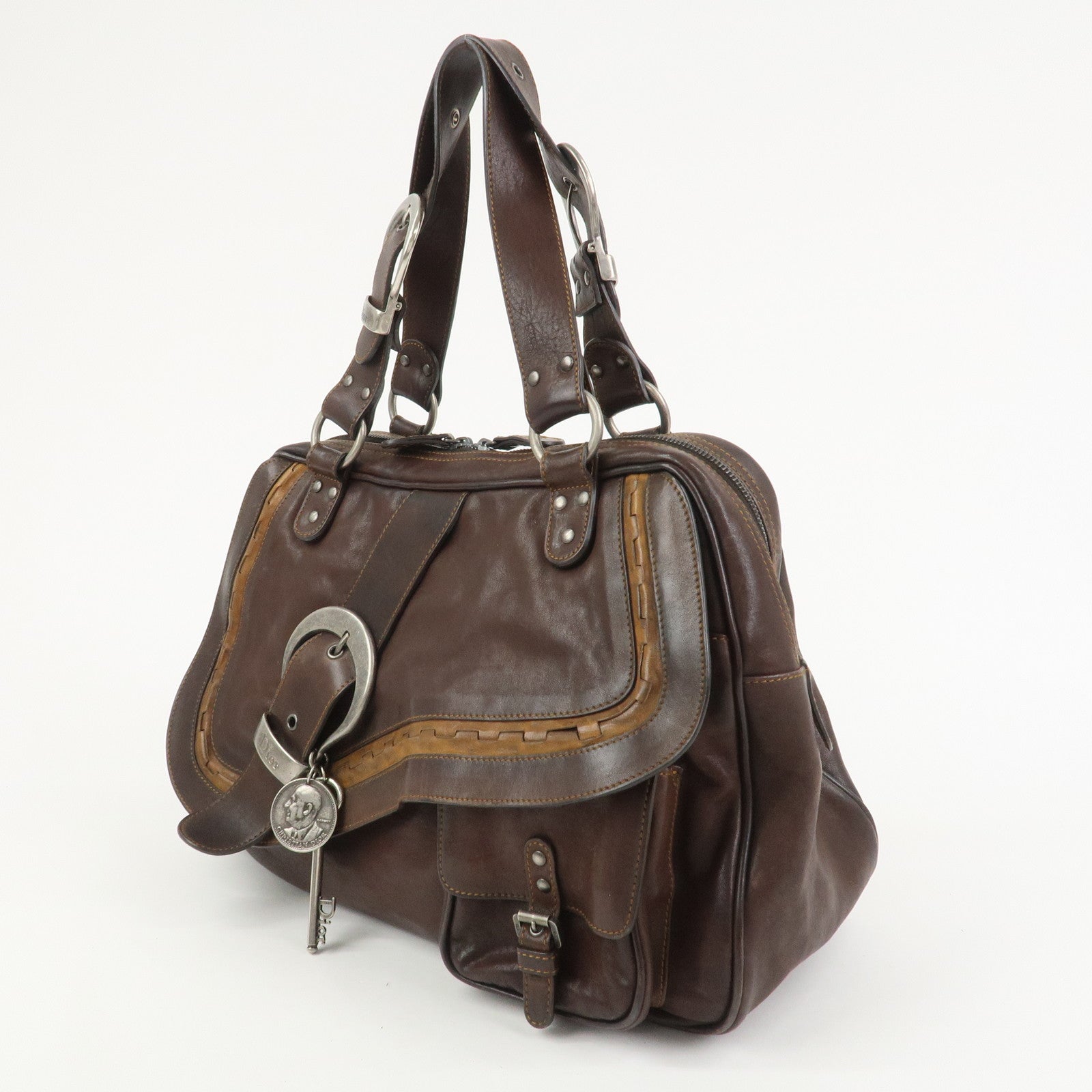 Christian Dior Gaucho Leather Shoulder Bag Hand Bag Brown