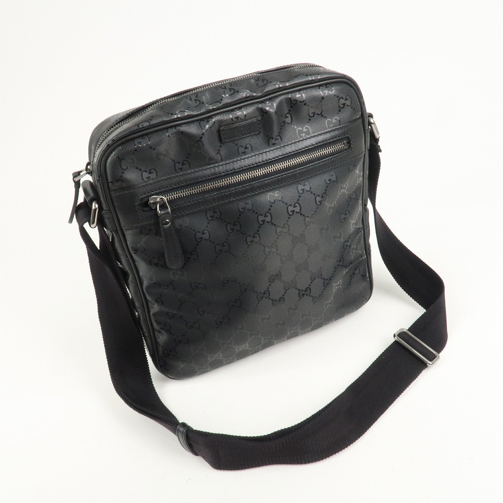 GUCCI GG Imprime Monogram PVC Shoulder Bag Cross Body Bag Black 201448