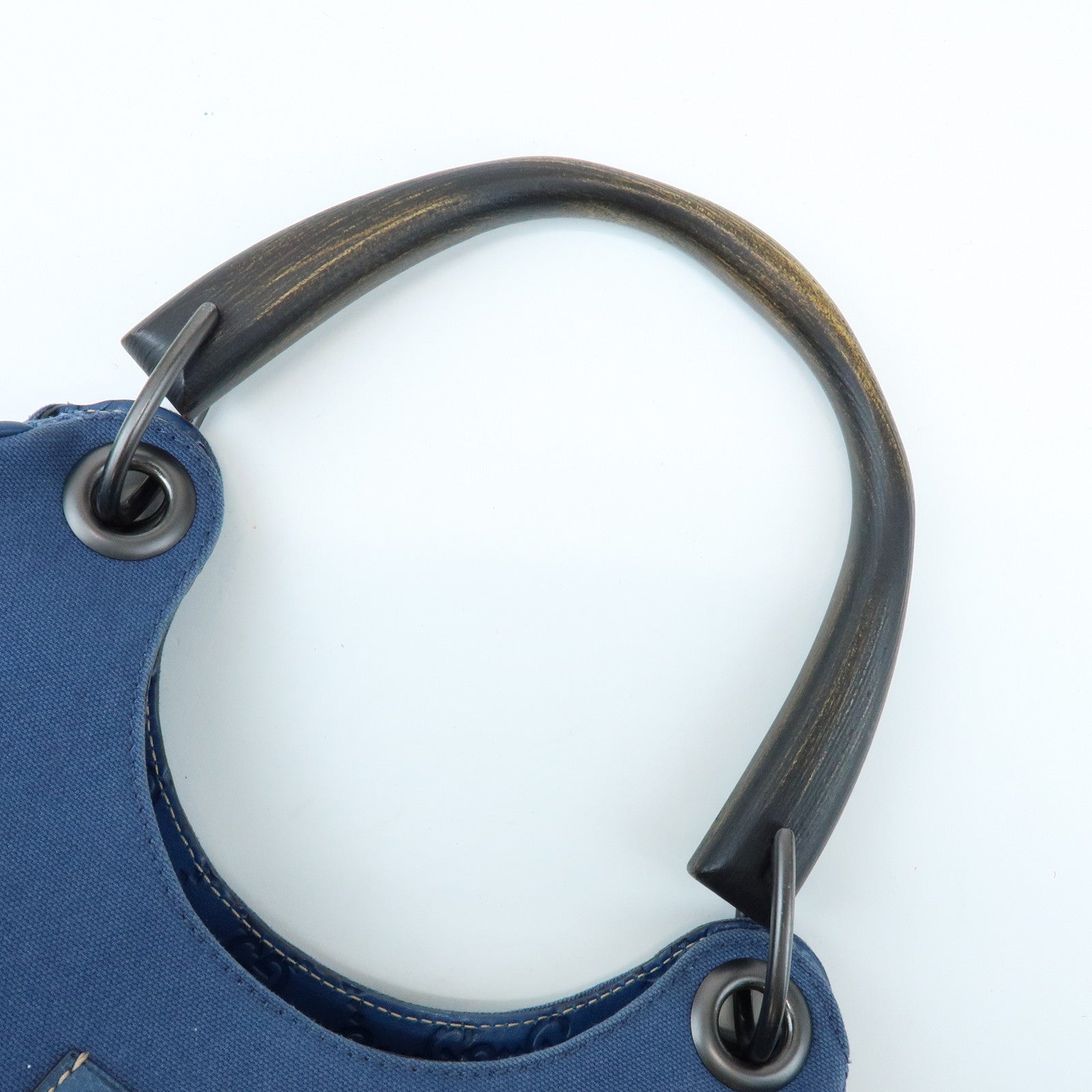 GUCCI Canvas Guccissima Leather Wood Shoulder Bag Blue 257265