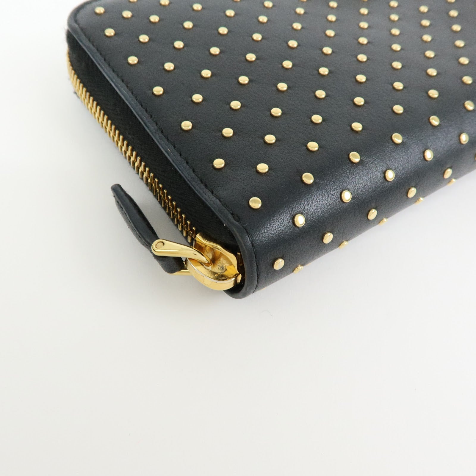 PRADA Triangle Logo Studs Leather Round Zippy Long Wallet Black