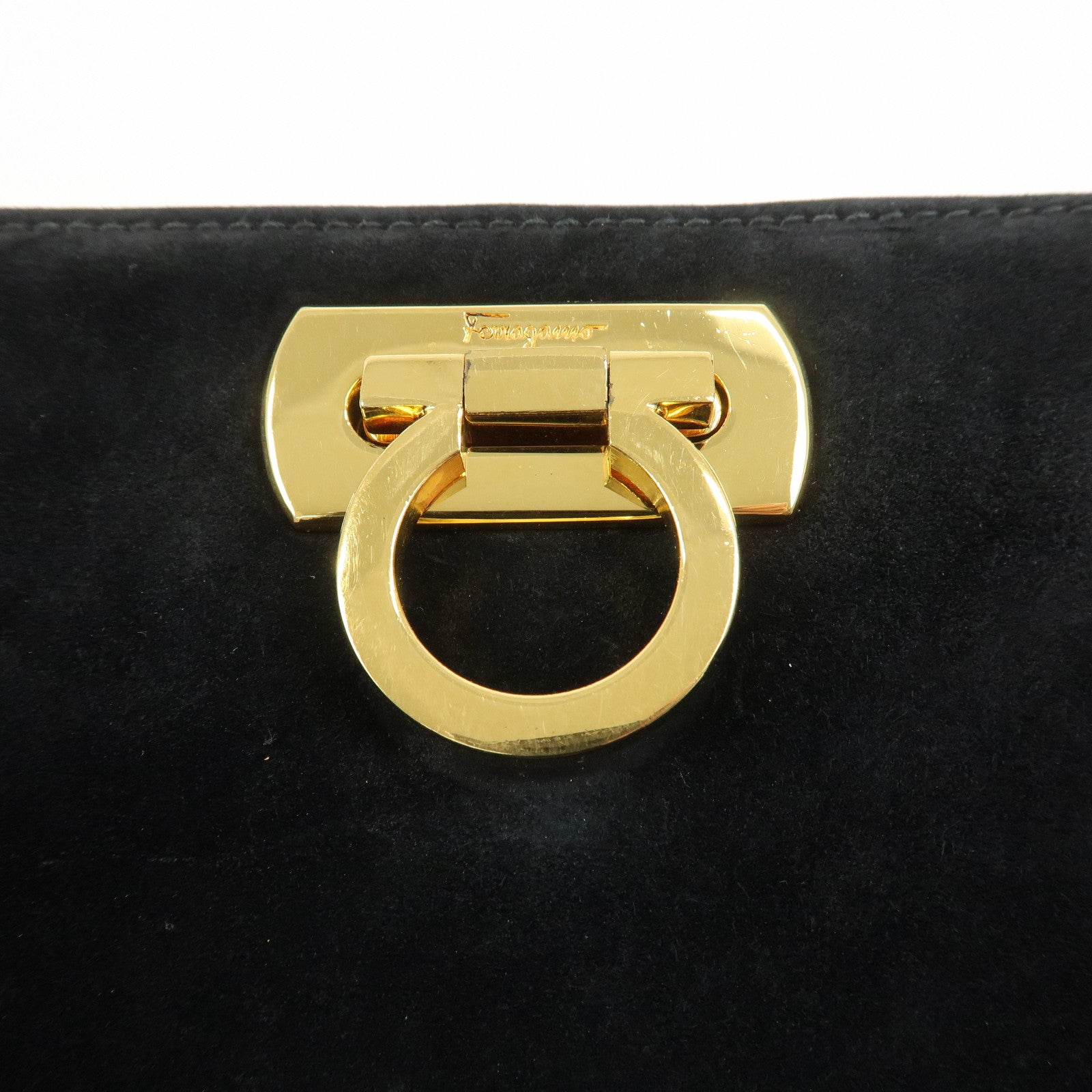 Ferragamo Gancini Suede Leather Chain Shoulder Bag Black