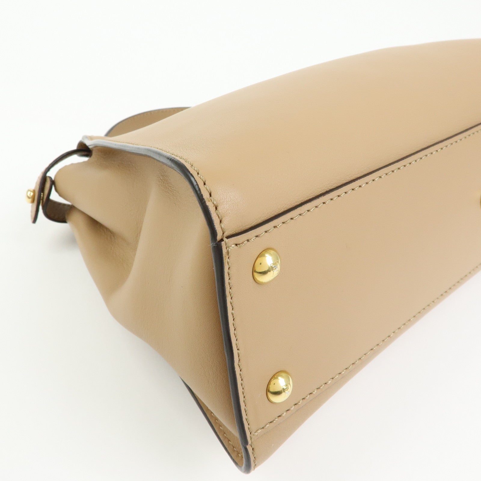 FENDI Peekaboo Leather 2Way Bag Hand Bag Shoulder Bag Beige 8BN290