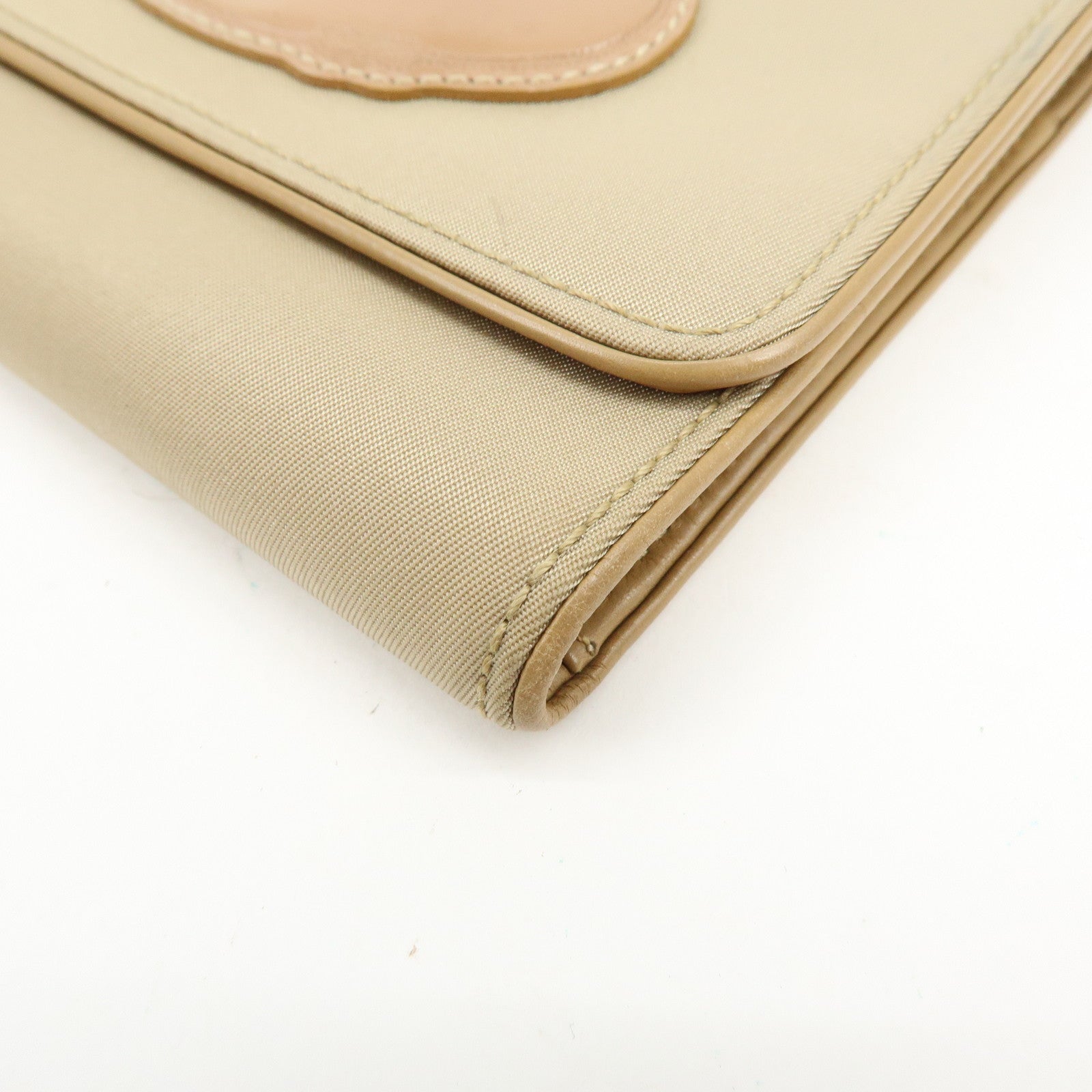 PRADA Logo Nylon Leather Compact Trifold Wallet Beige 1M0170
