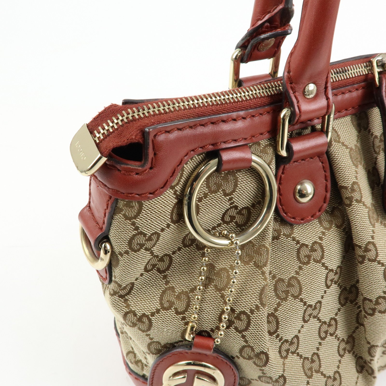 GUCCI Interlocking G GG Canvas Leather 2Way Bag Beige Red 247902
