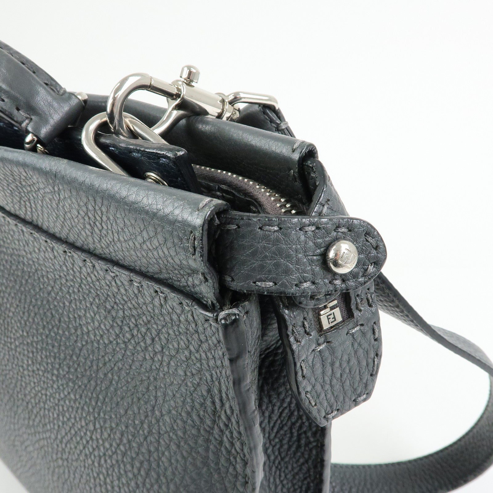 FENDI Selleria Peekaboo Leather 2Way Bag Hand Bag Gray 7VA406