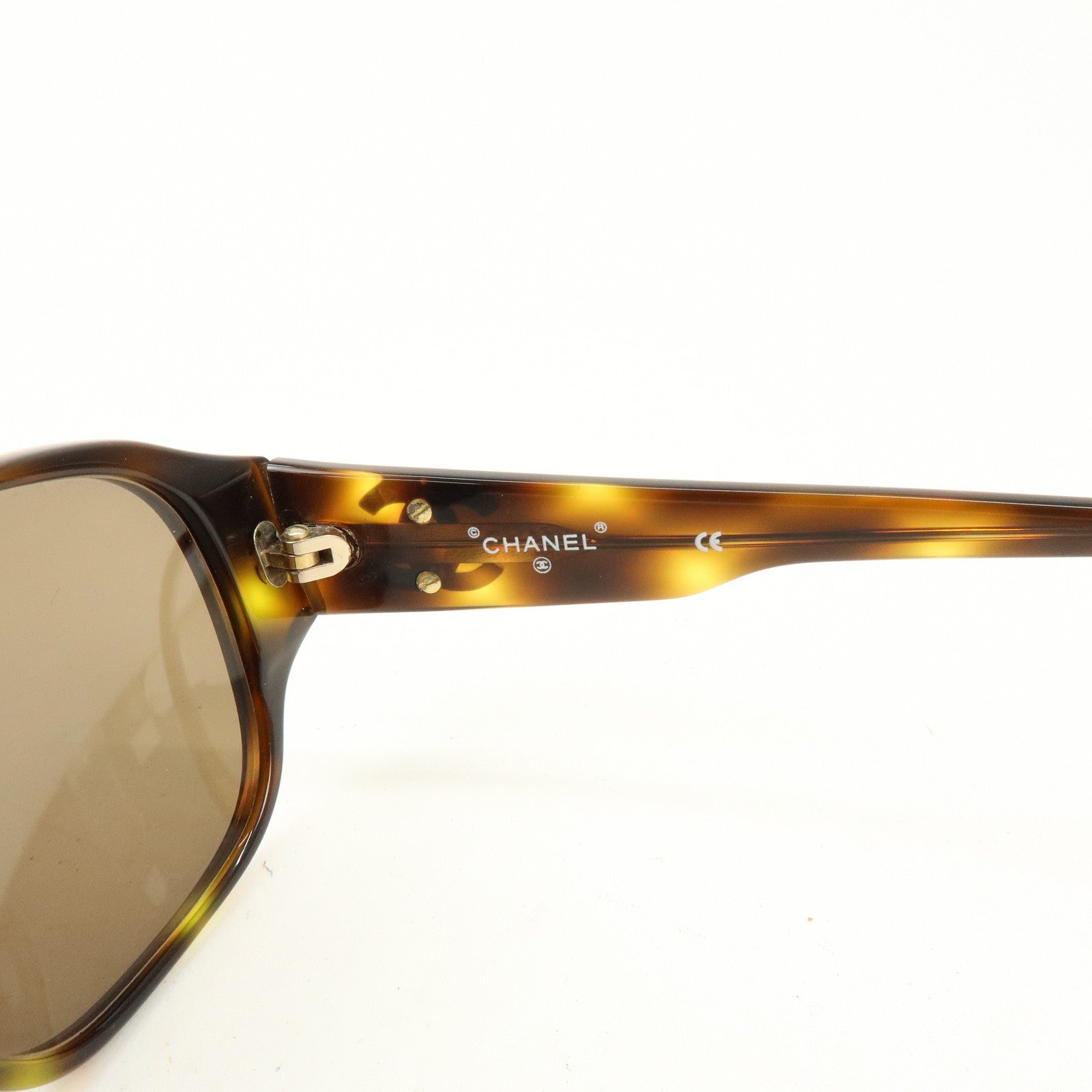 CHANEL COCO Mark Plastic Sunglasses Brown 01452
