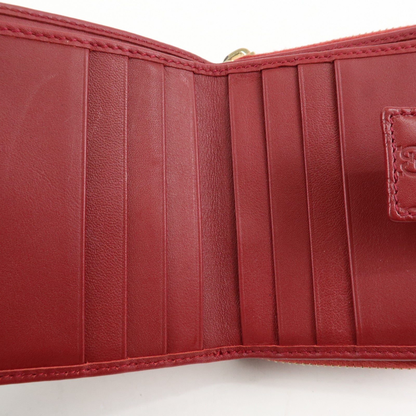 GUCCI Micro Guccissima Leather Bi-Fold Compact Wallet Red 449395 Used